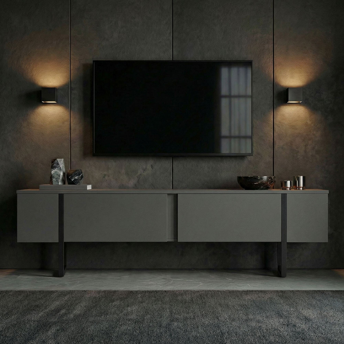 Comodă TV, Onera - Anthracite, Black, Antracit / Negru