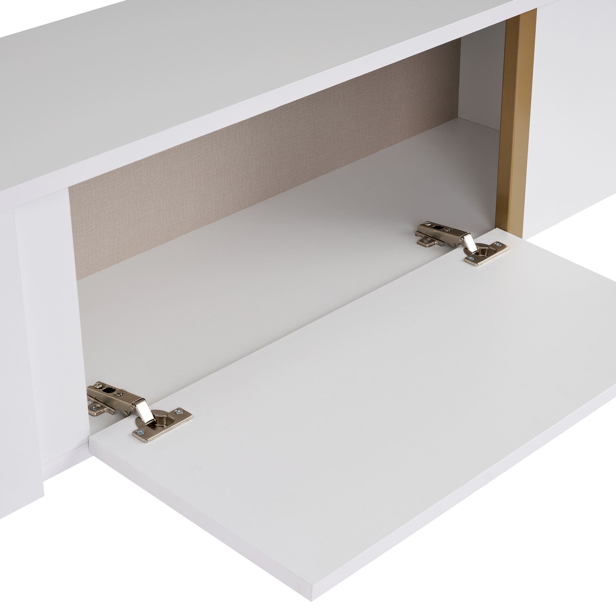 Comodă TV, Onera - White, Gold, Alb / Auriu