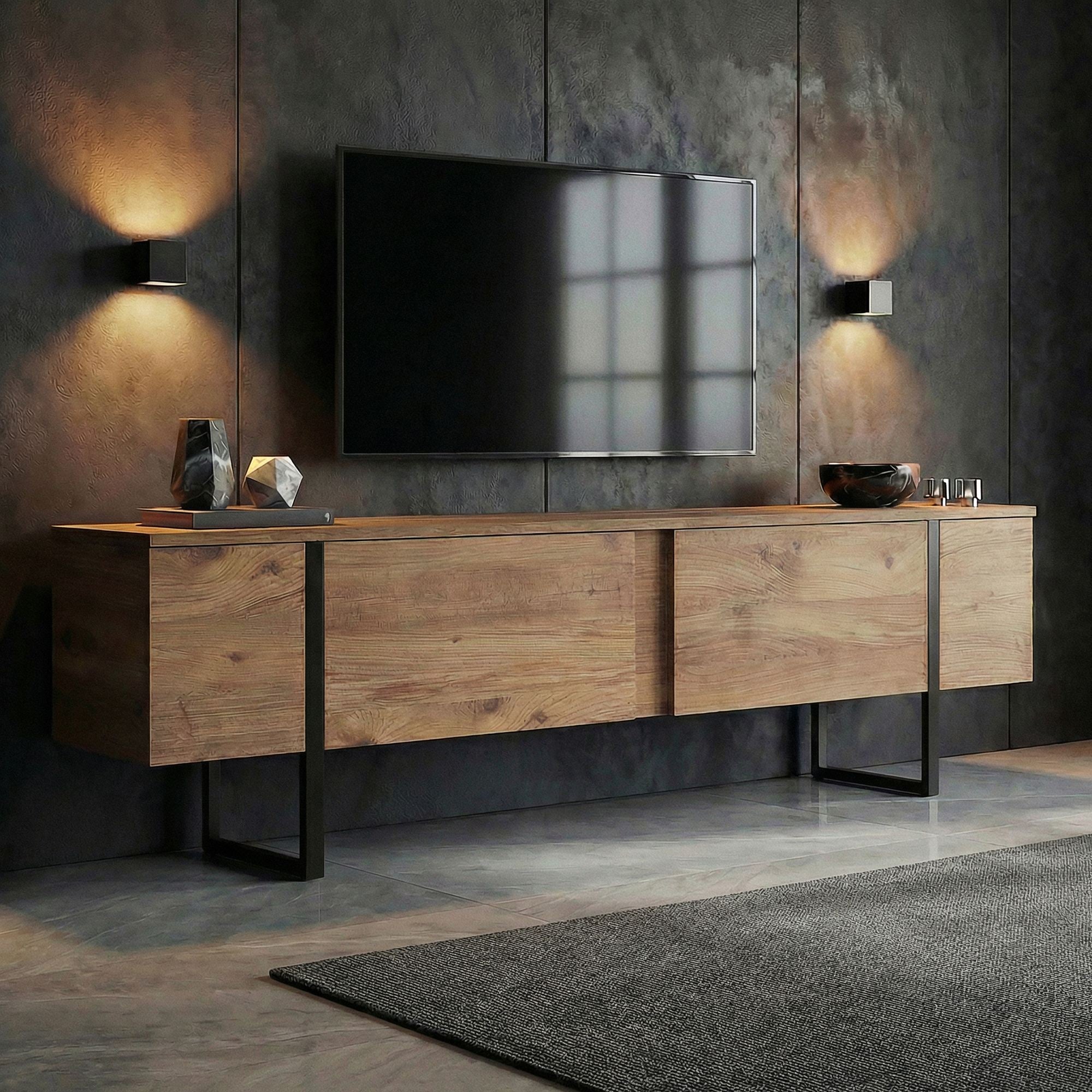 Comodă TV, Onera - Atlantic Pine, Black, Pin Atlantic / Negru