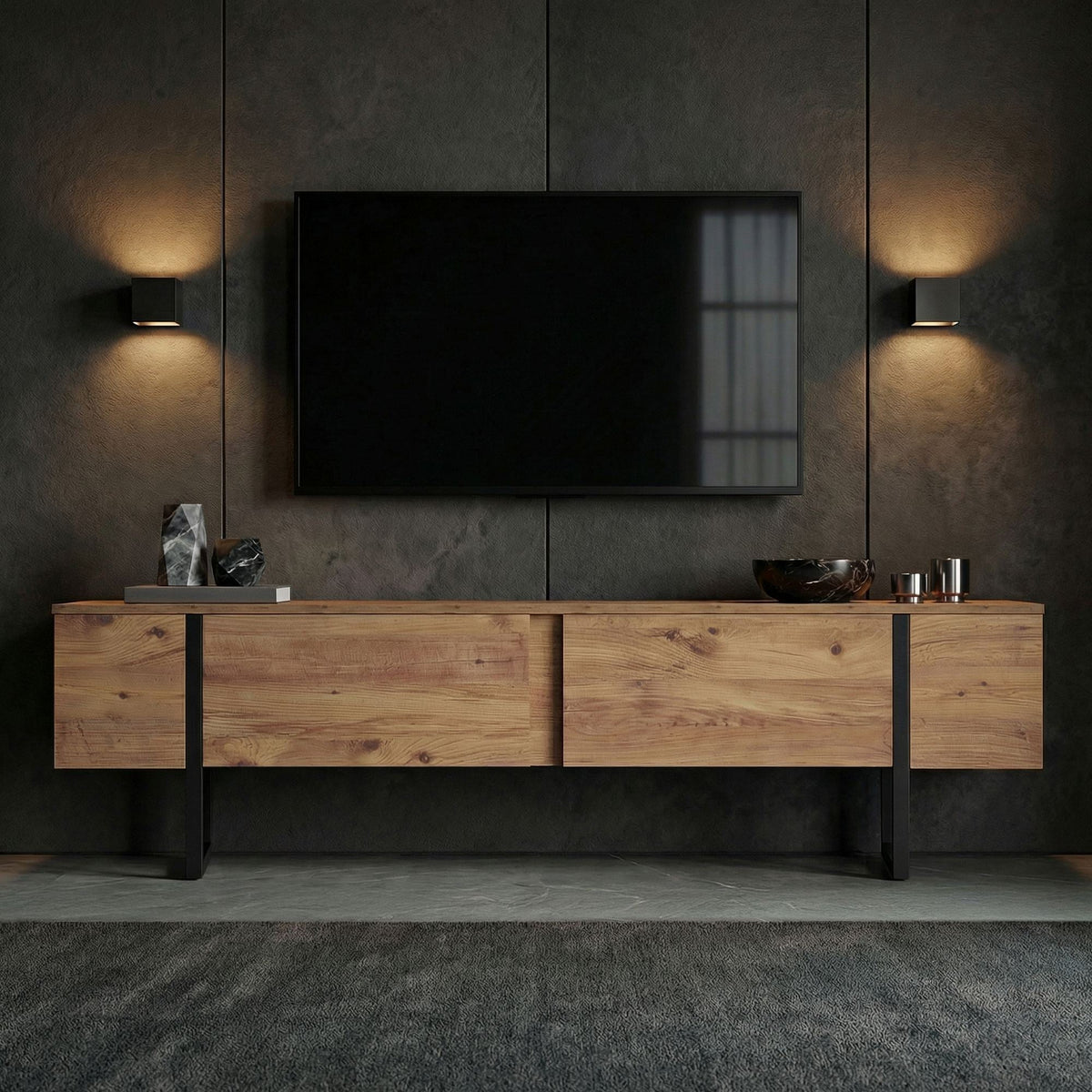 Comodă TV, Onera - Atlantic Pine, Black, Pin Atlantic / Negru