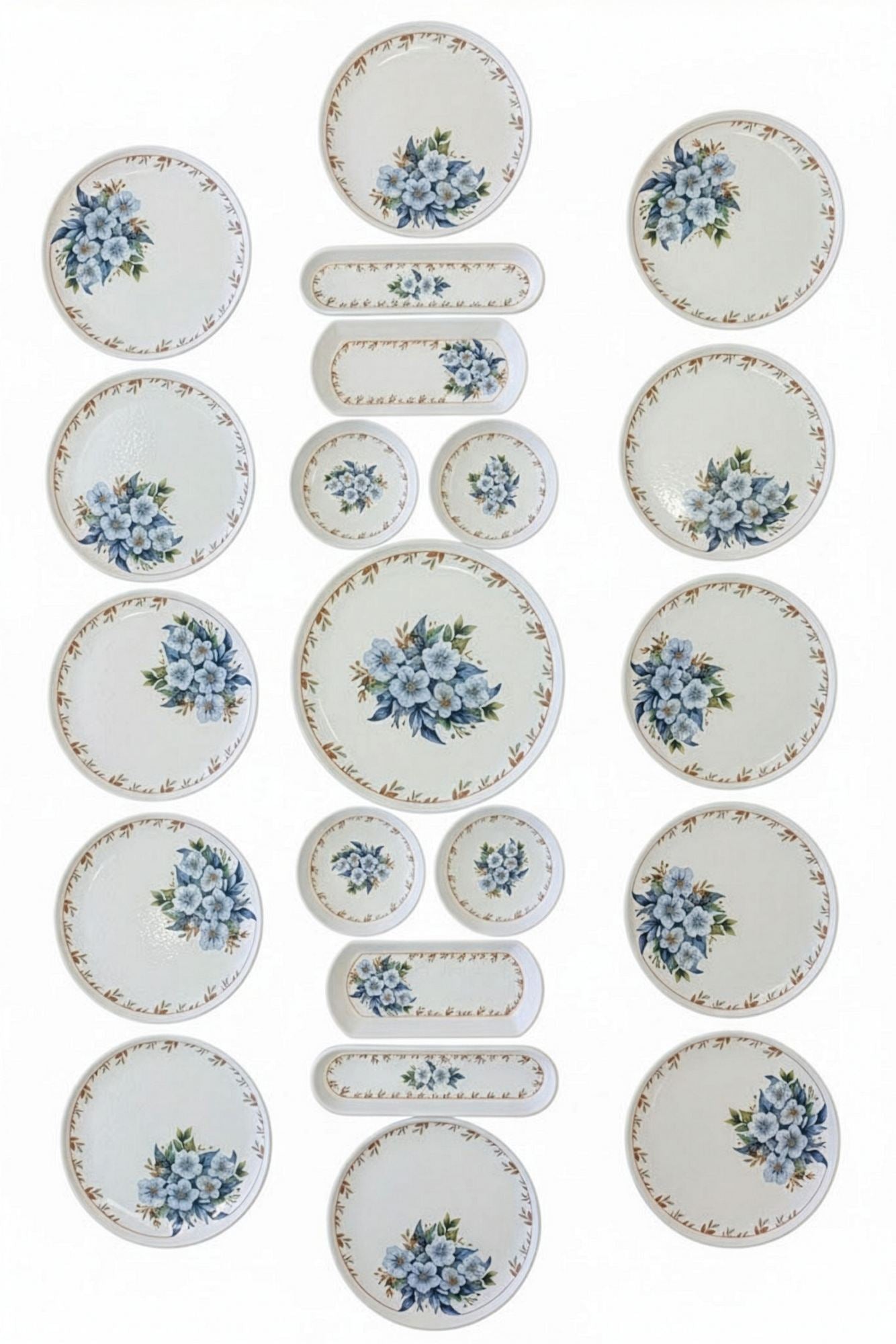 Set mic dejun (21 piese), Flower Blue 21, Albastru / Alb