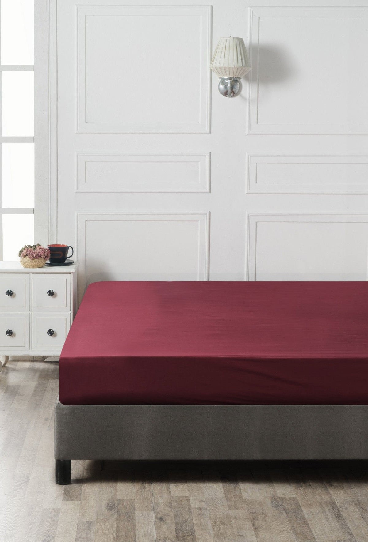 Cearșaf pat single cu elastic ranforce, Maroon, Vișiniu