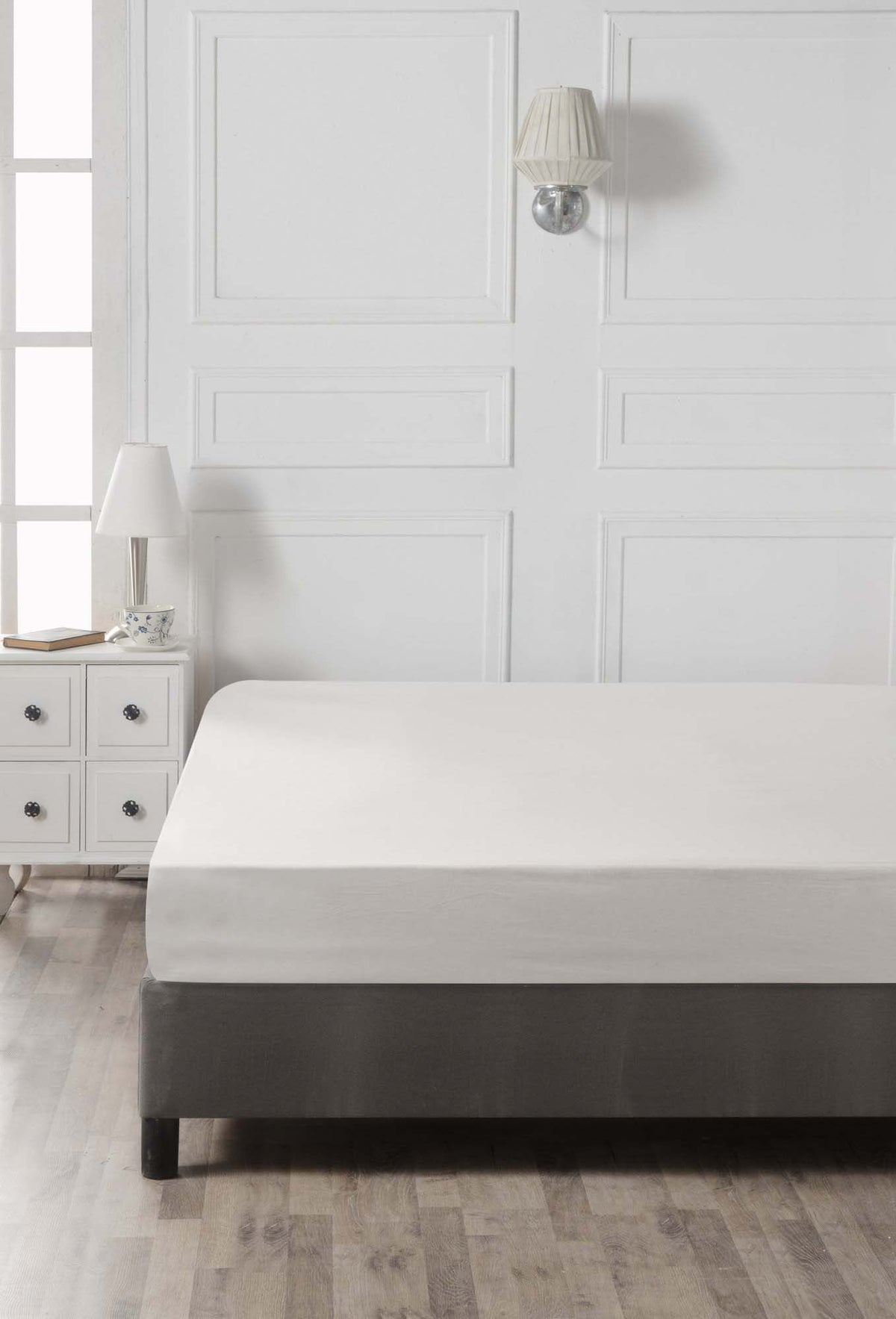 Cearșaf pat dublu cu elastic ranforce, White, Alb