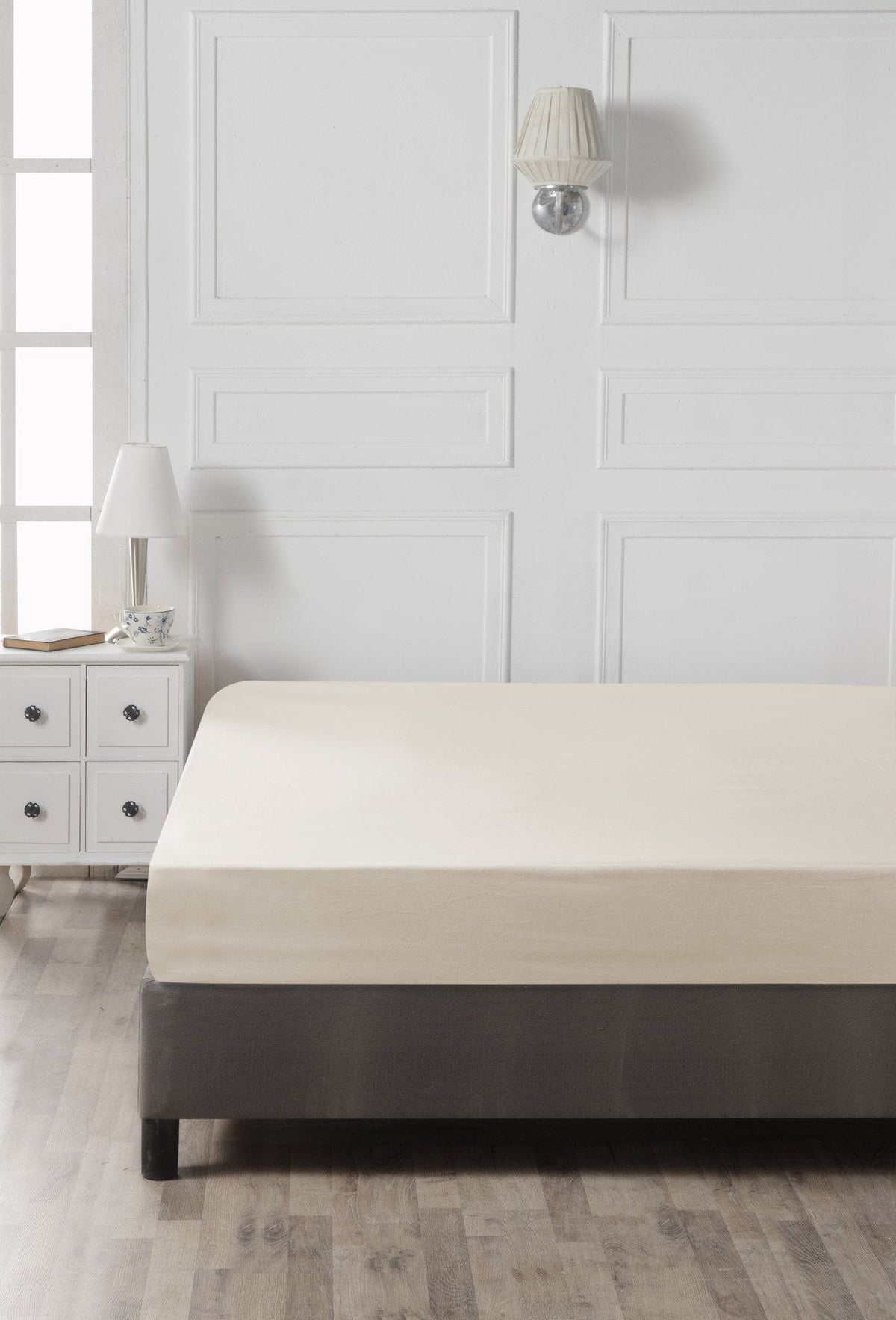 Cearșaf pat dublu cu elastic ranforce, Cream, Crem