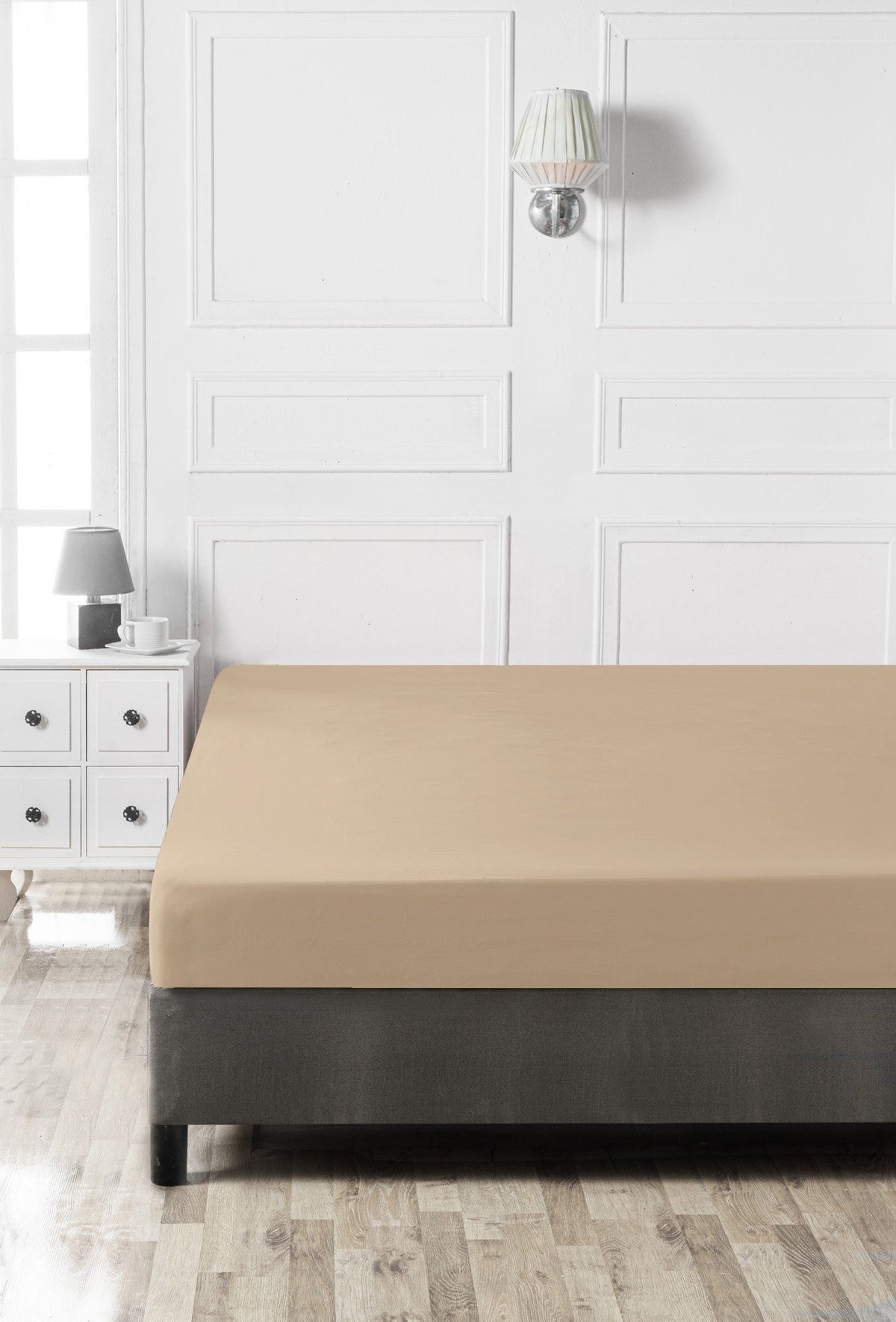 Cearșaf pat dublu cu elastic ranforce, Beige, Bej