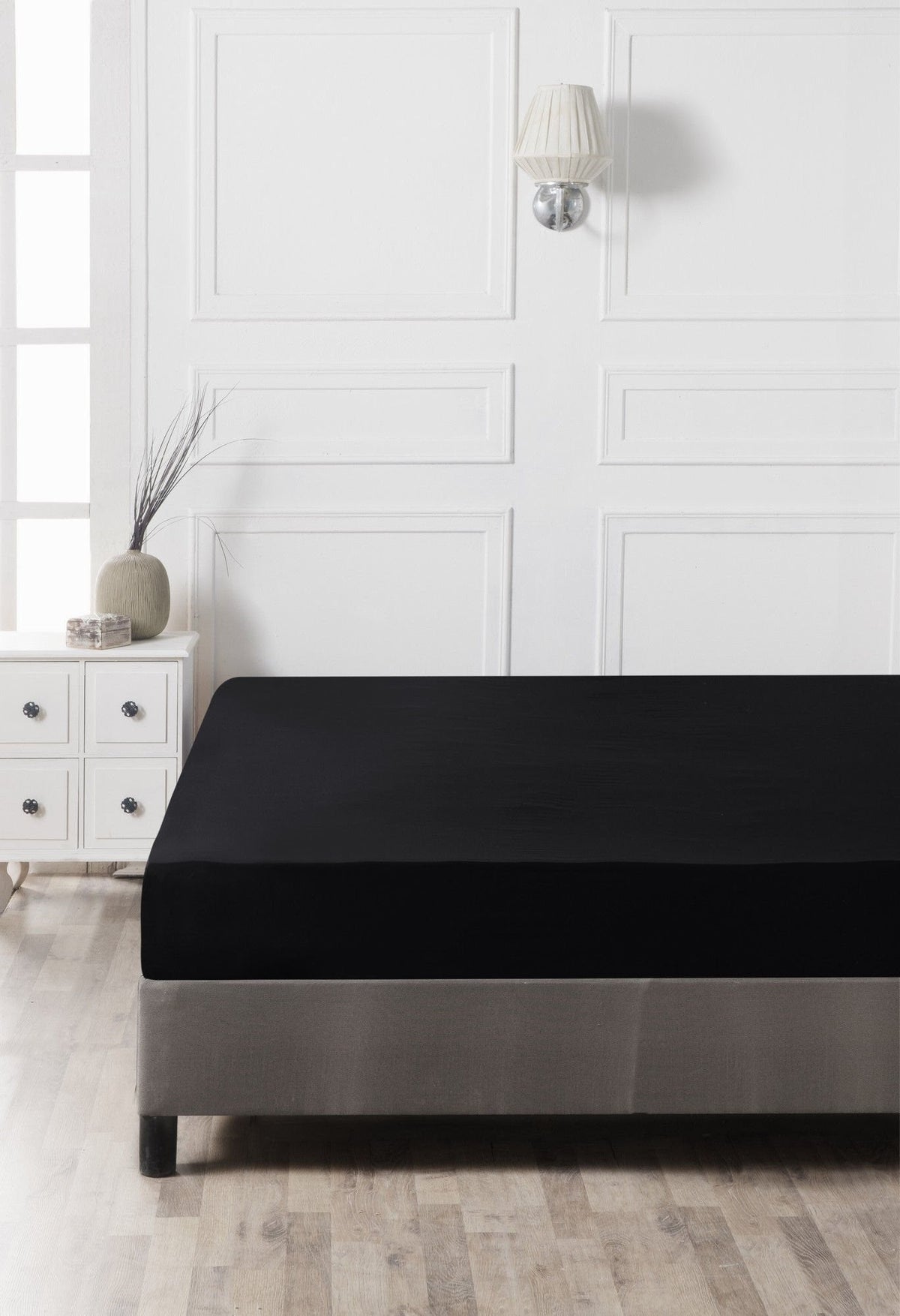 Cearșaf pat dublu cu elastic ranforce, Black, Negru
