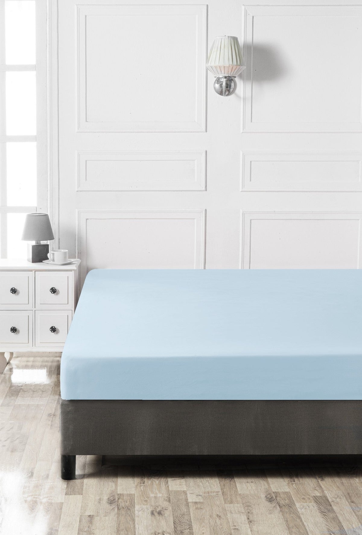Cearșaf pat dublu cu elastic ranforce, Light Blue, Albastru deschis
