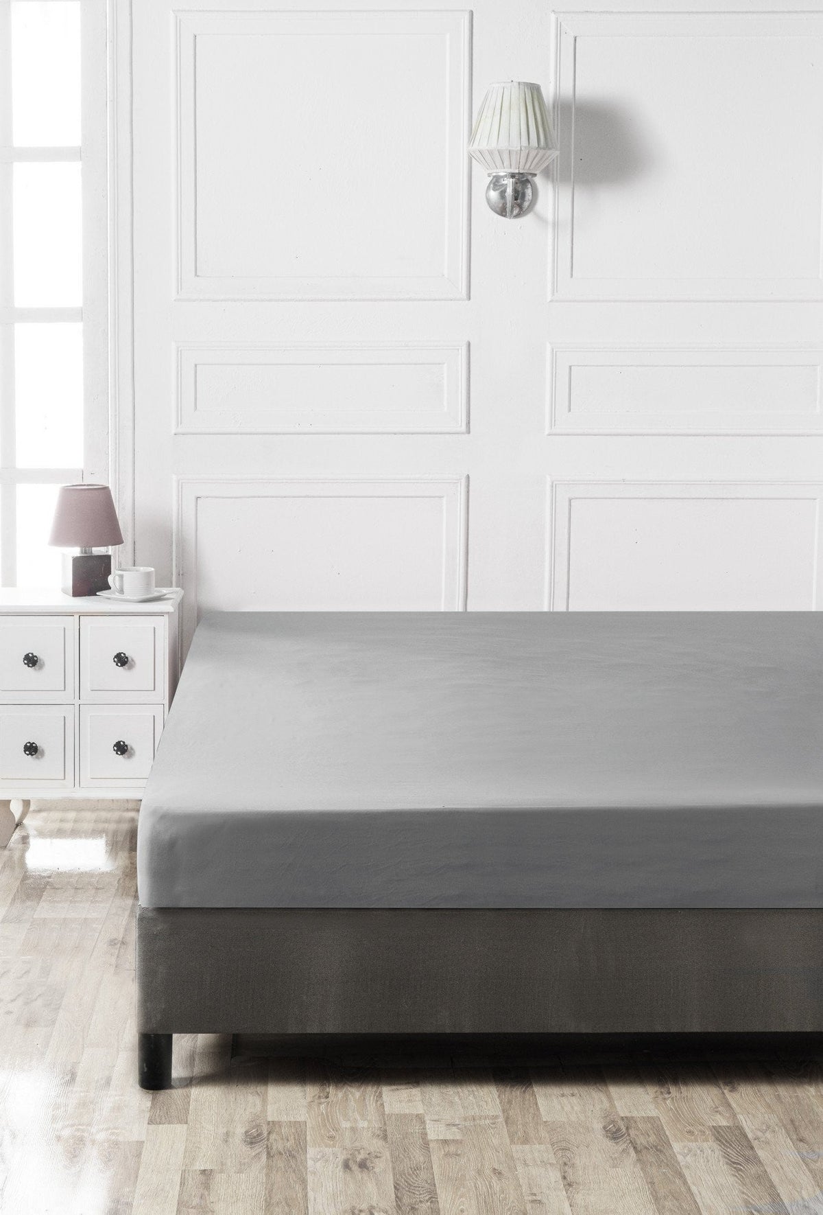 Cearșaf pat dublu cu elastic ranforce, Dark Grey, Gri închis