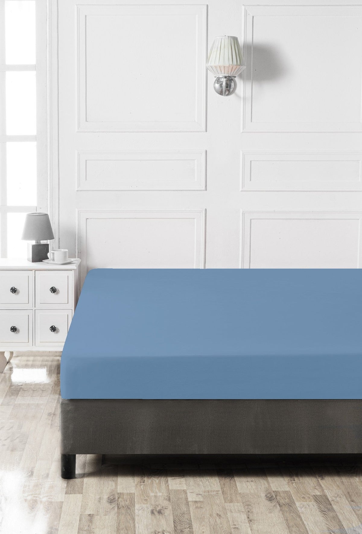 Cearșaf pat dublu XL cu elastic ranforce, Blue, Albastru