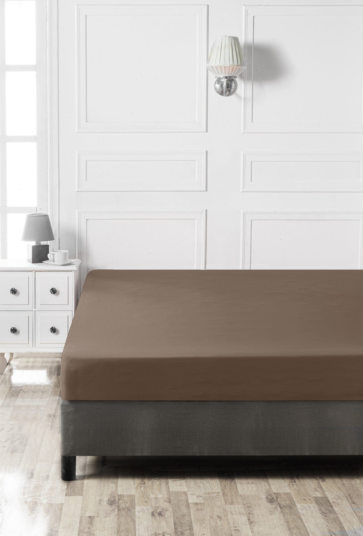 Cearșaf pat dublu XL cu elastic ranforce, Brown, Maro