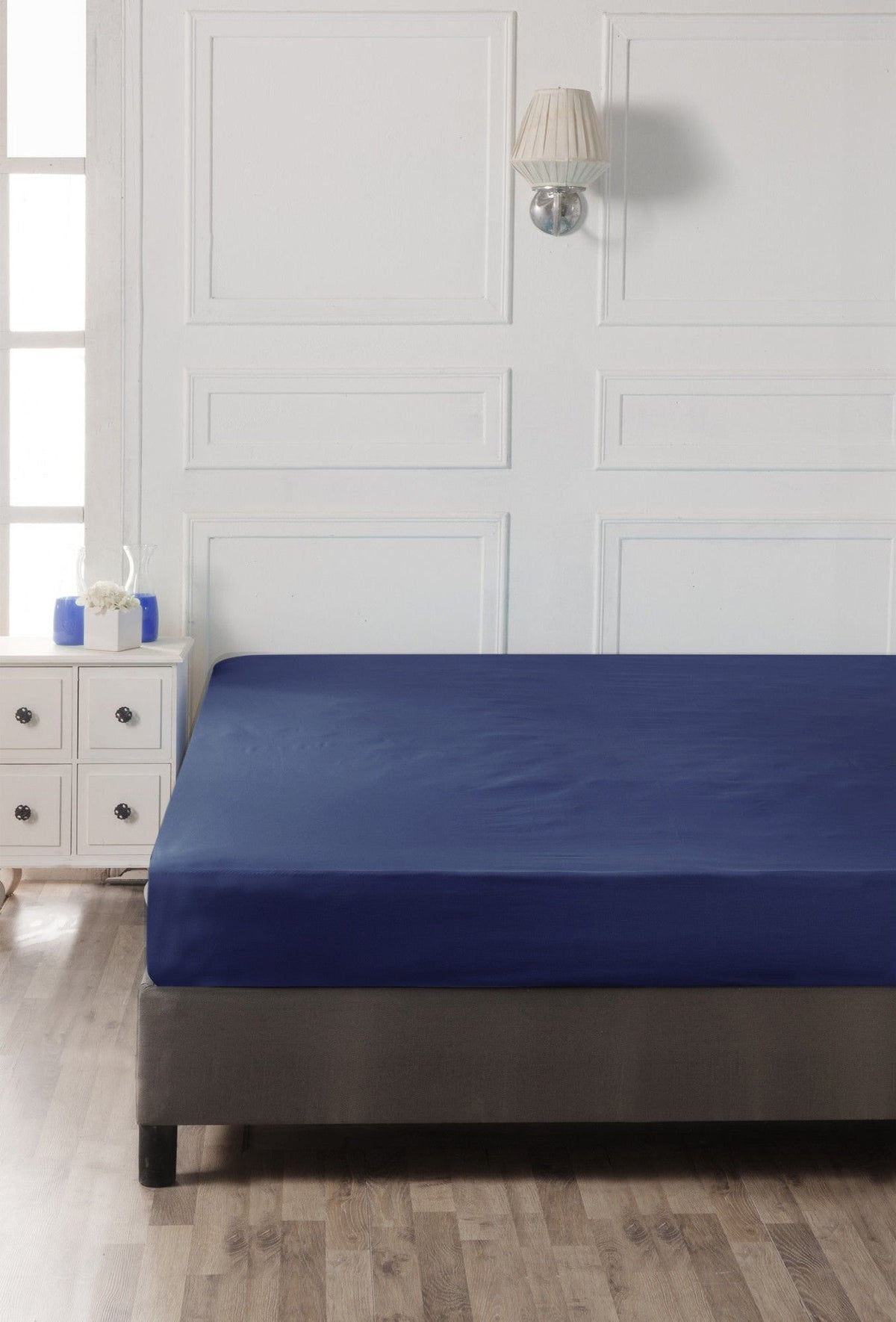 Cearșaf pat king cu elastic ranforce, Sax Blue, Albastru Sax