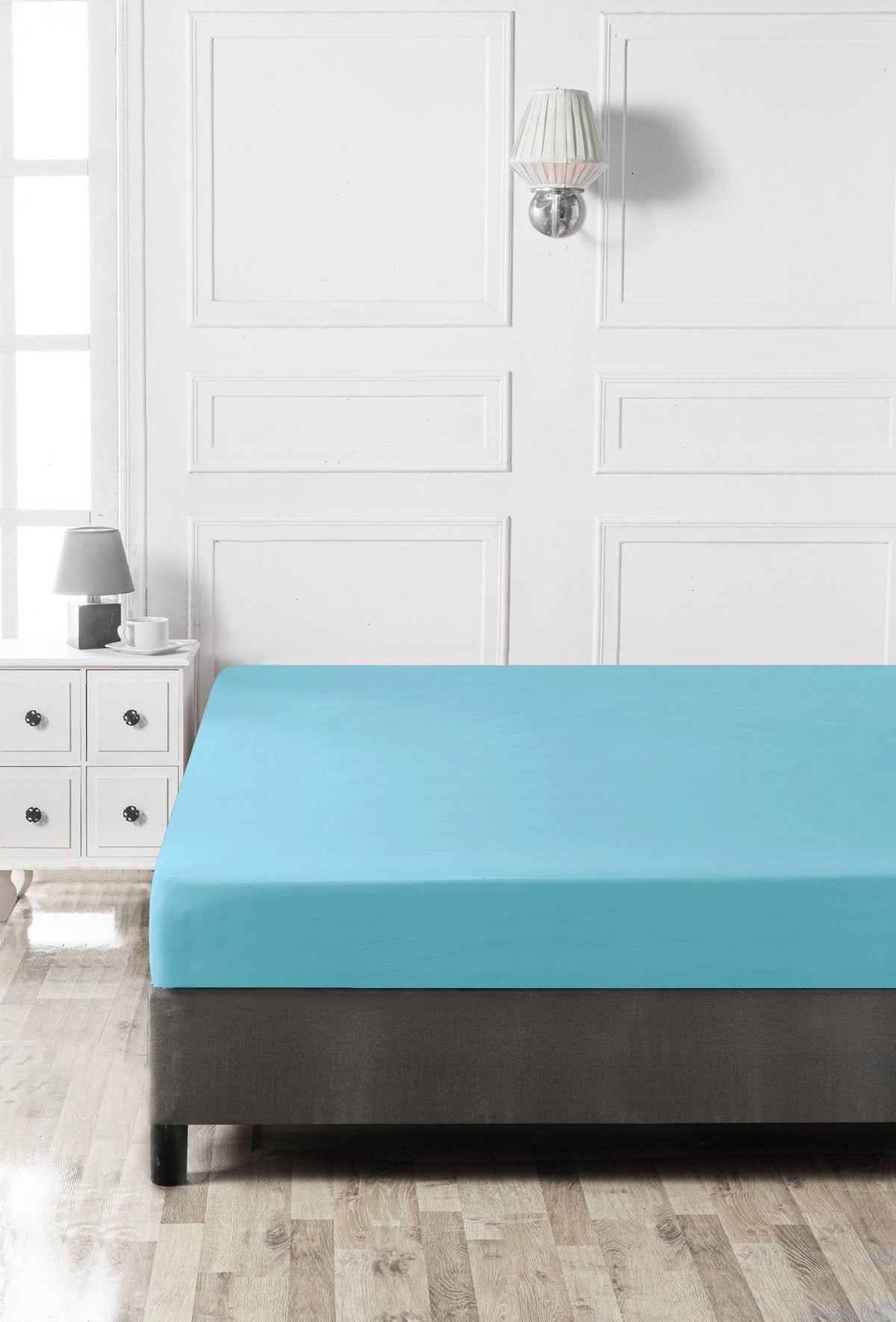 Cearșaf pat king cu elastic ranforce, Turquoise, Turcoaz