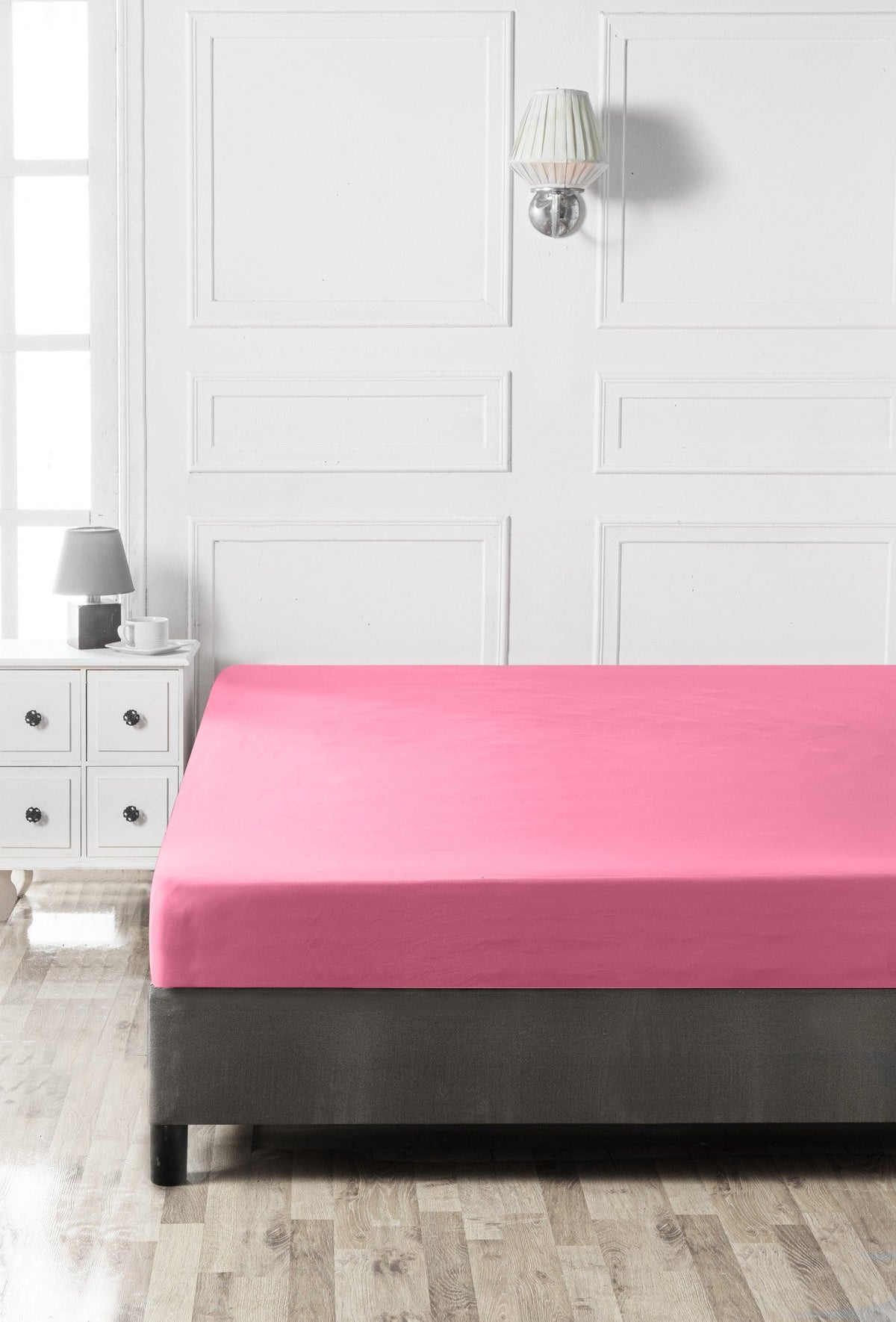 Cearșaf pat king cu elastic ranforce, Pink, Roz