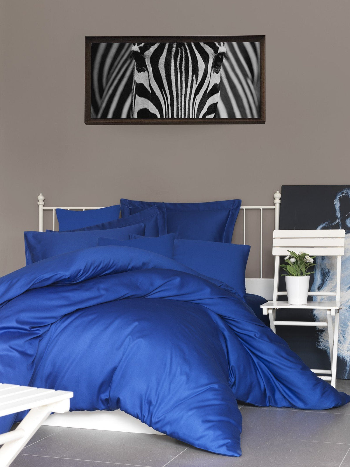 Cearșaf satin pat super king cu elastic, De Dark Blue, Albastru închis