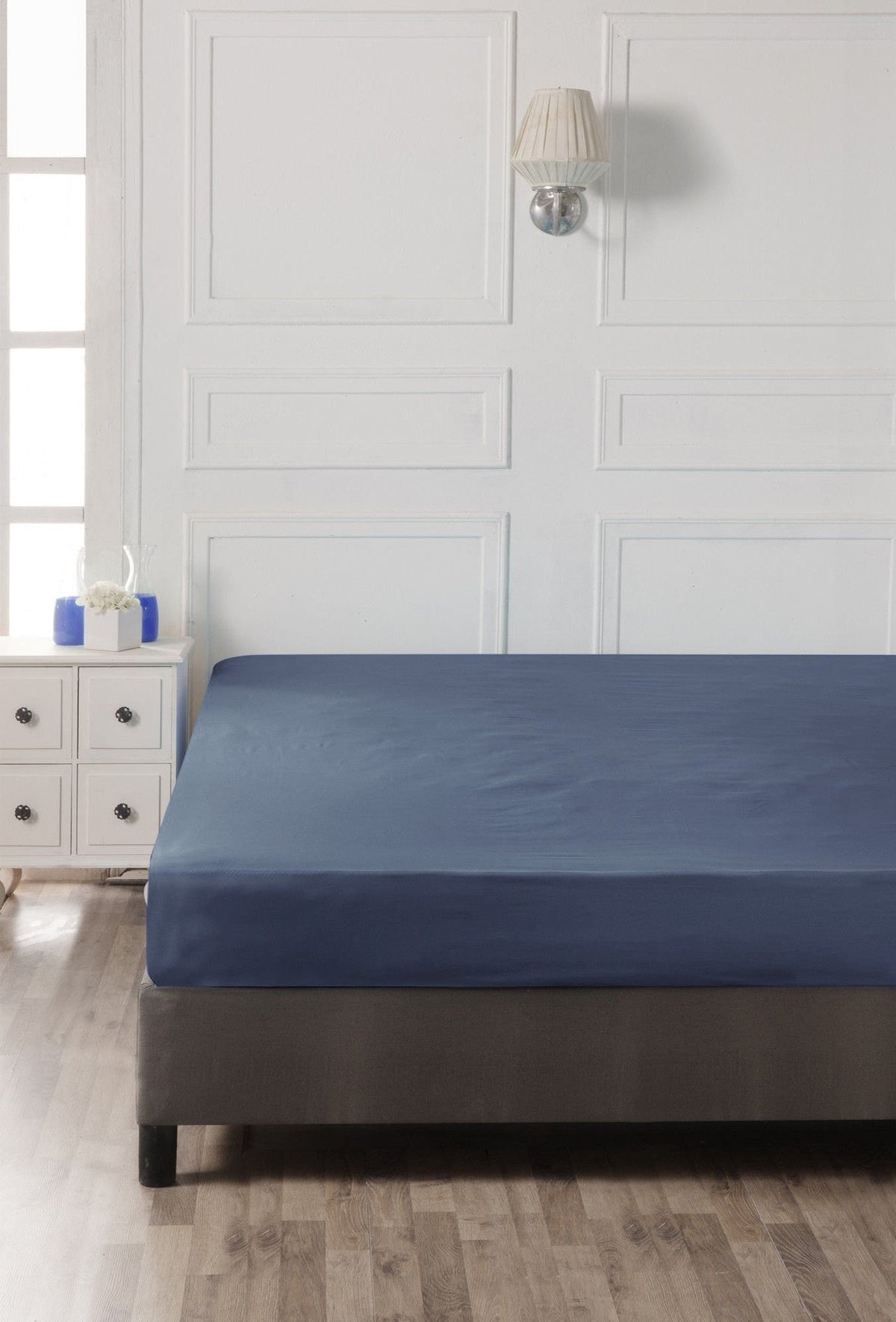 Cearșaf pat super king cu elastic ranforce, Dark Blue, Albastru închis