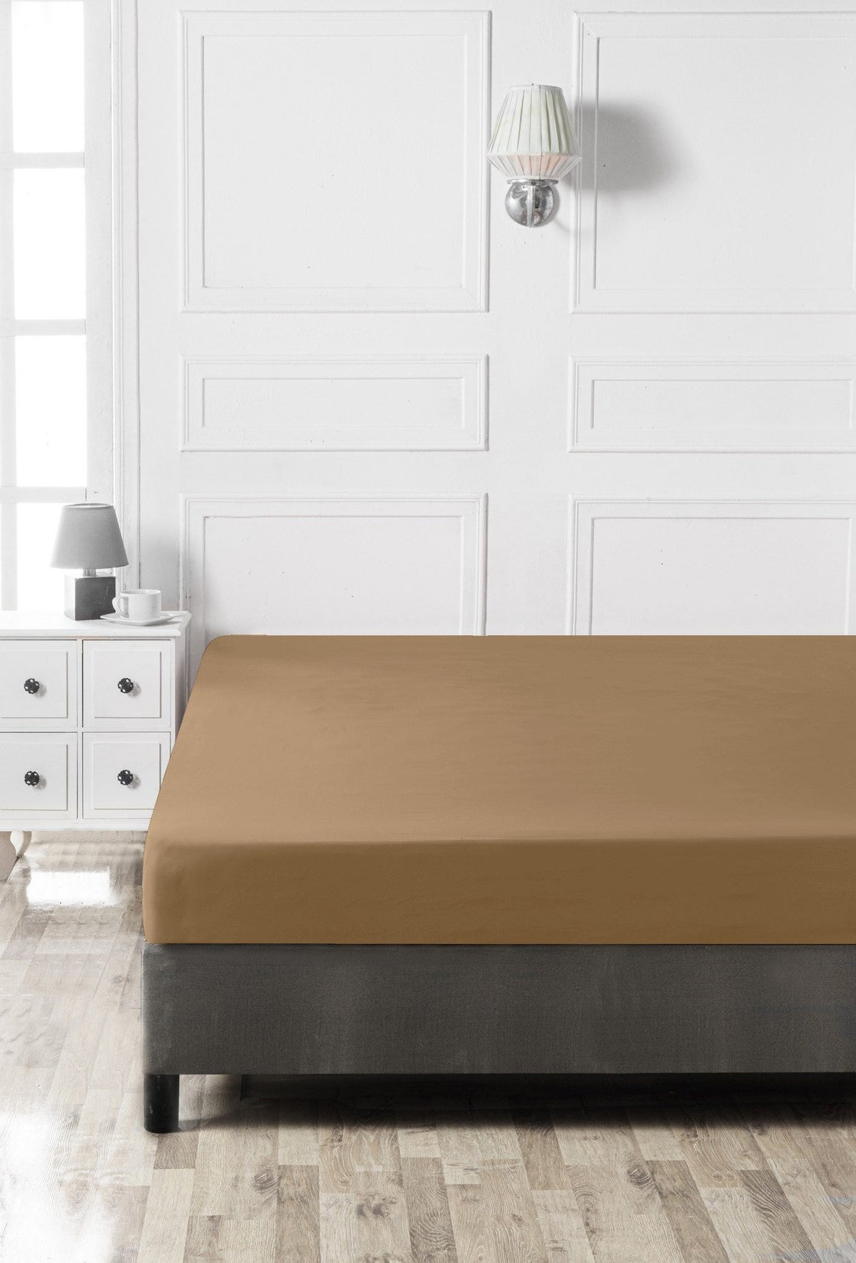 Cearșaf pat super king cu elastic ranforce, Light Brown, Maro deschis
