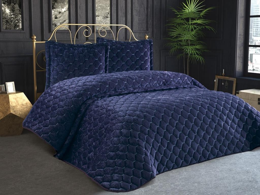 Set cuvertură pat dublu, Lima - Dark Blue, Albastru închis