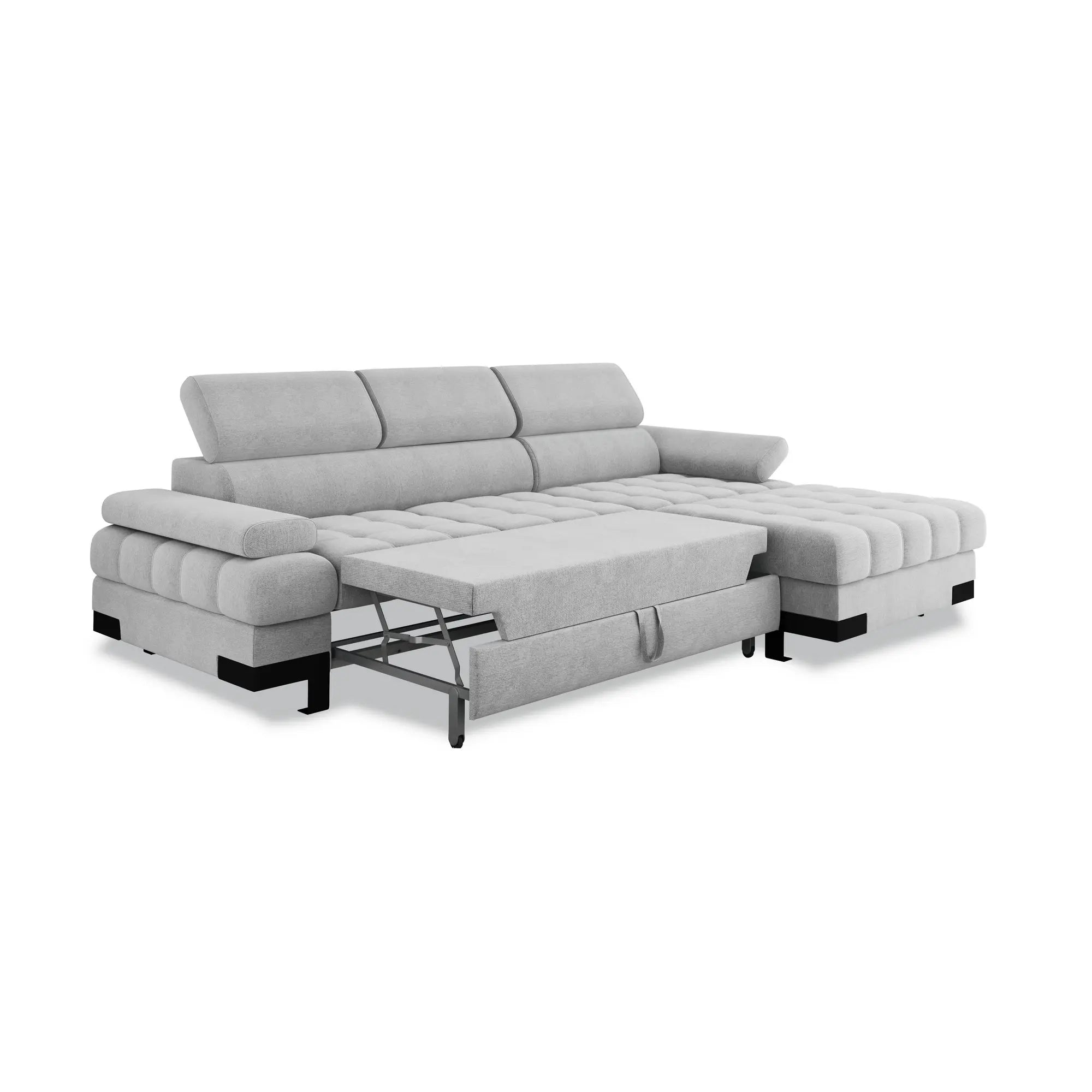 Coltar extensibil SELVA MINI, sezlong dreapta, stofa catifelata verde inchis - Element 12, Gama Premium, cu lada depozitare si tetiere reglabile, 270x173x95 cm