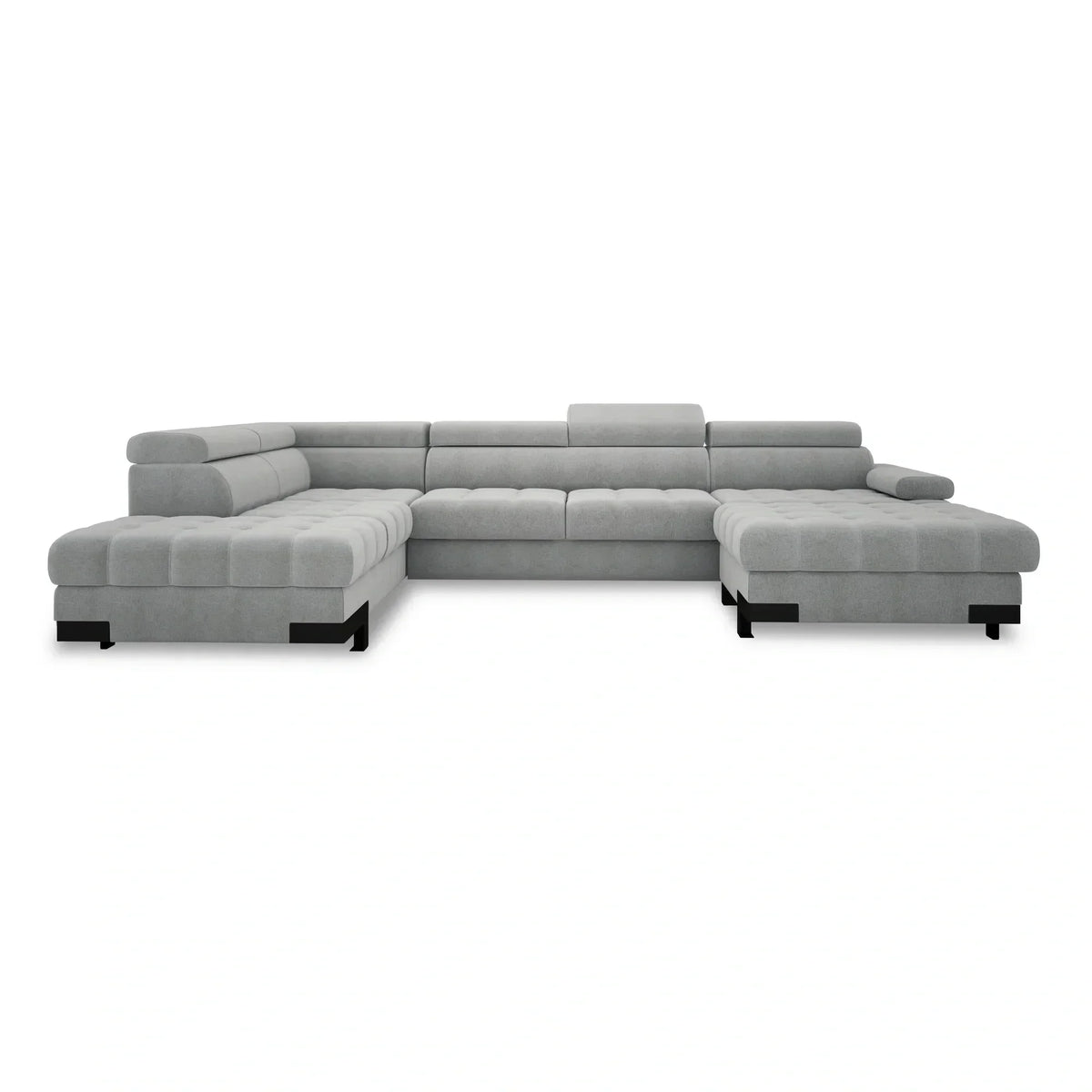 Coltar extensibil cu lada SELVA XL, sezlong stanga, stofa catifelata bej - Riviera 16, Gama Premium, tetiere reglabile, 339x223x95 cm
