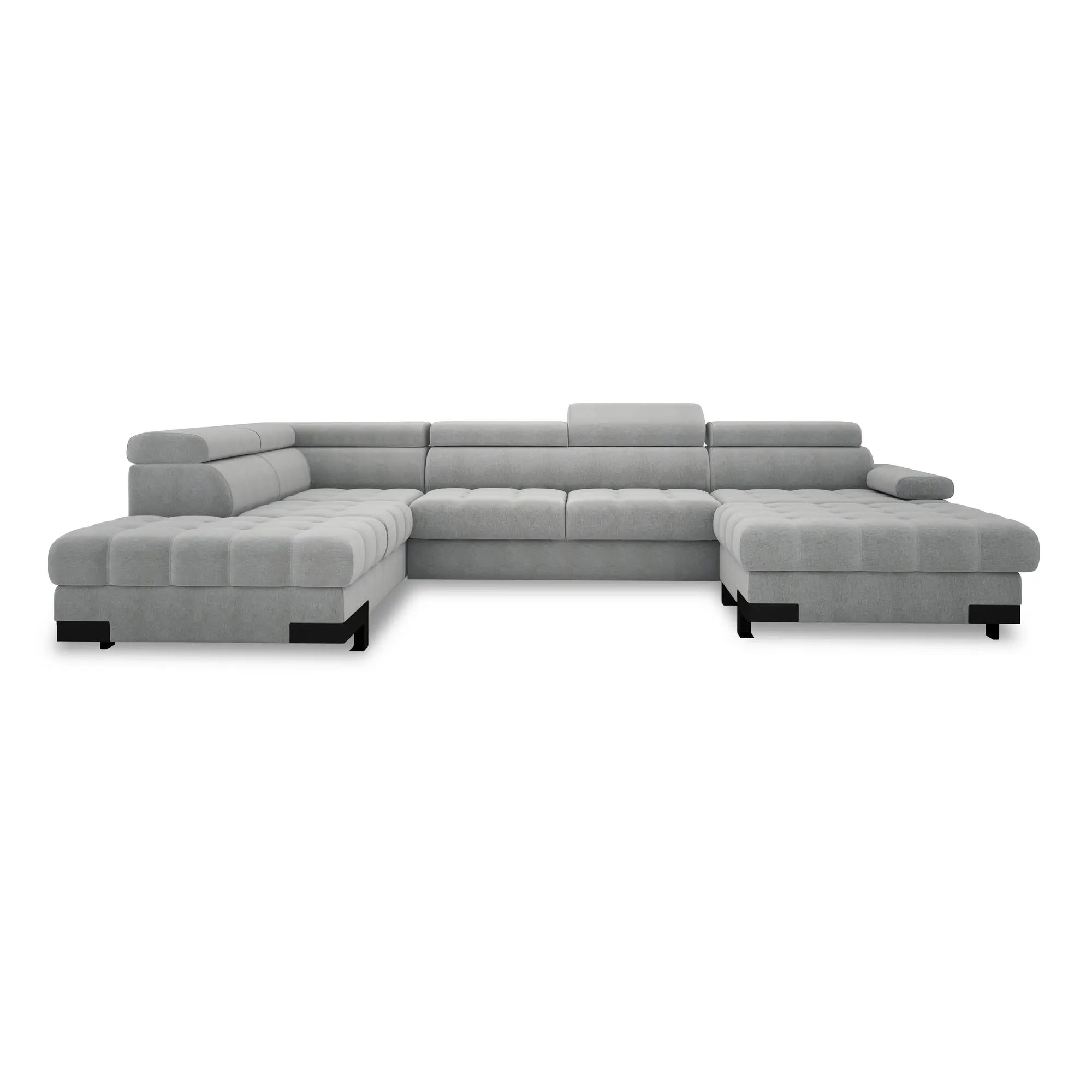 Coltar extensibil SELVA XL, sezlong stanga, stofa catifelata albastru inchis - Riviera 81, Gama Premium, cu lada depozitare si tetiere reglabile, 339x223x95 cm