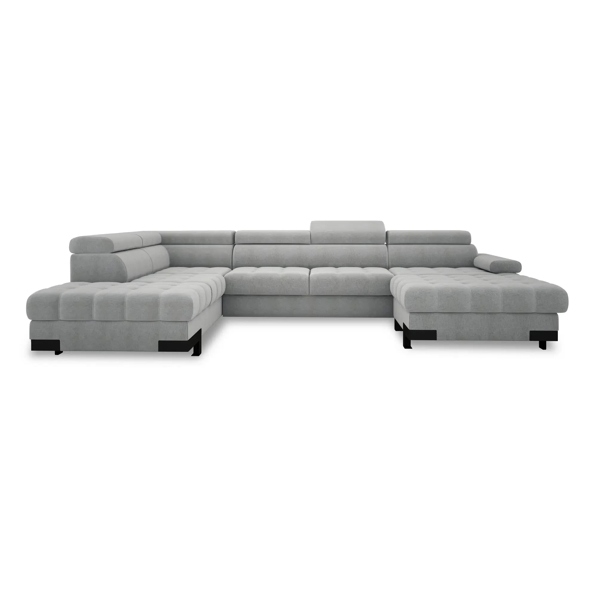 Coltar extensibil SELVA XL, sezlong stanga, stofa catifelata gri inchis - Salvador 15, Gama Premium, cu lada depozitare si tetiere reglabile, 339x223x95 cm