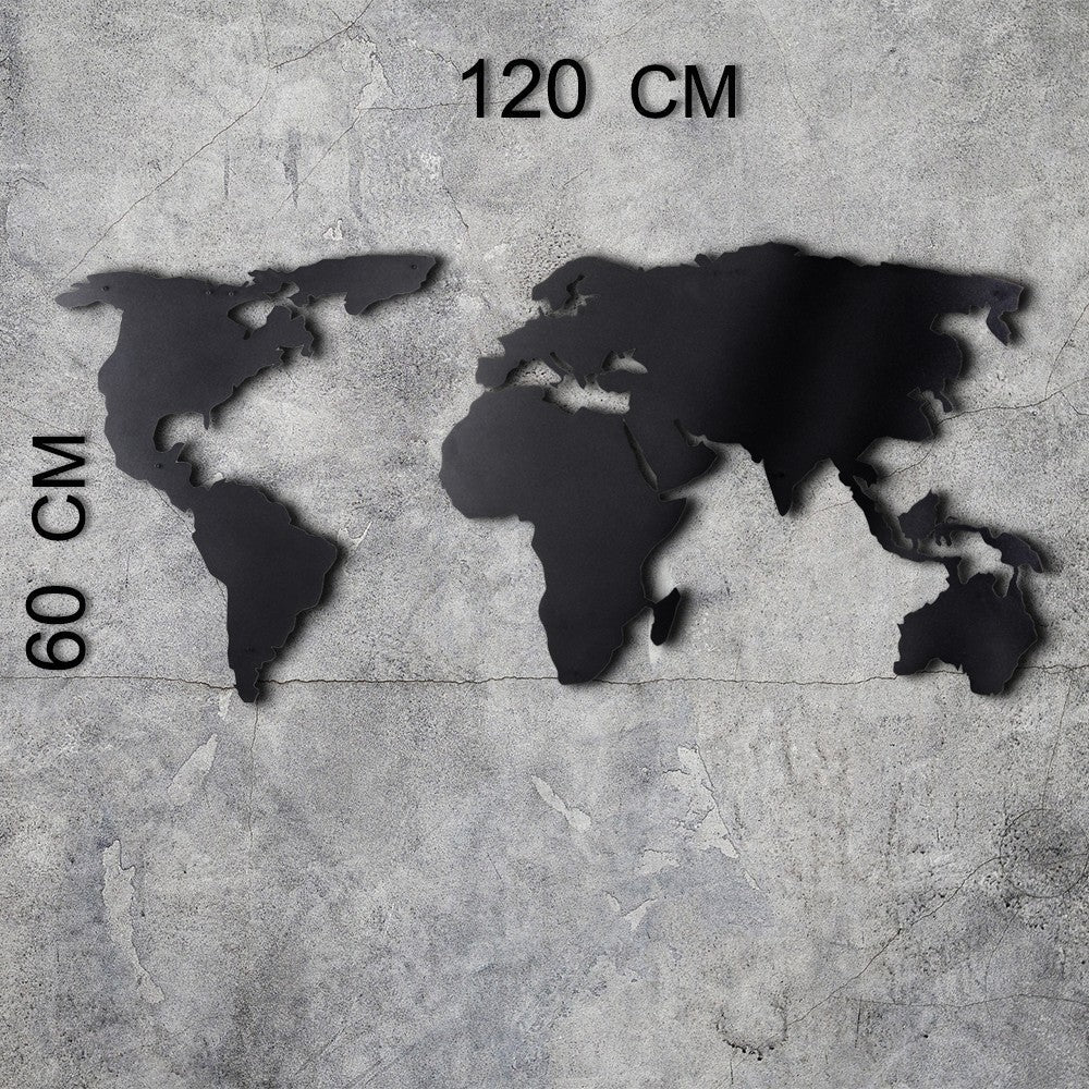 Accesoriu decorativ metalic de perete, World Map Silhouette, Negru