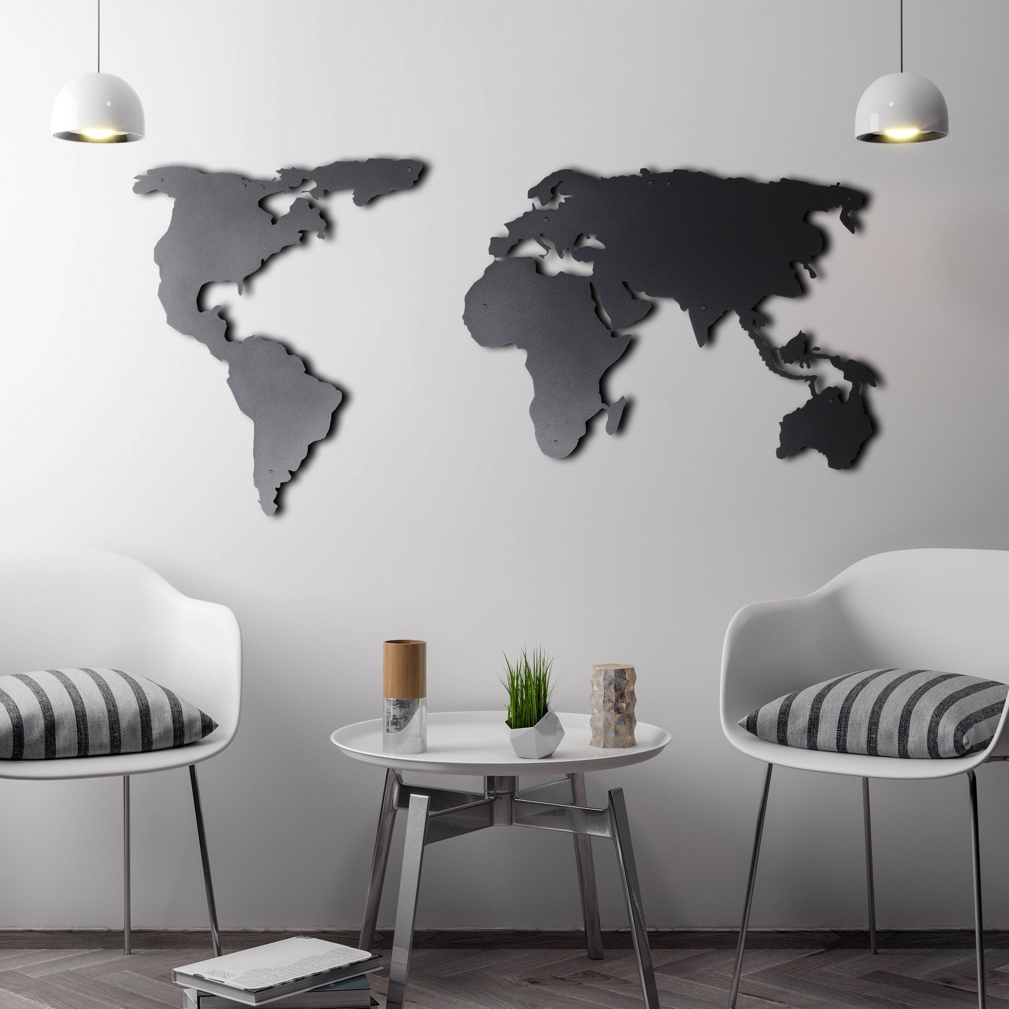 Accesoriu decorativ metalic de perete, World Map Silhouette, Negru