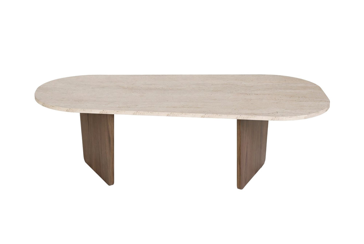 Măsuță de cafea, Ovalis - Travertine, Walnut, Travertin / Nuc