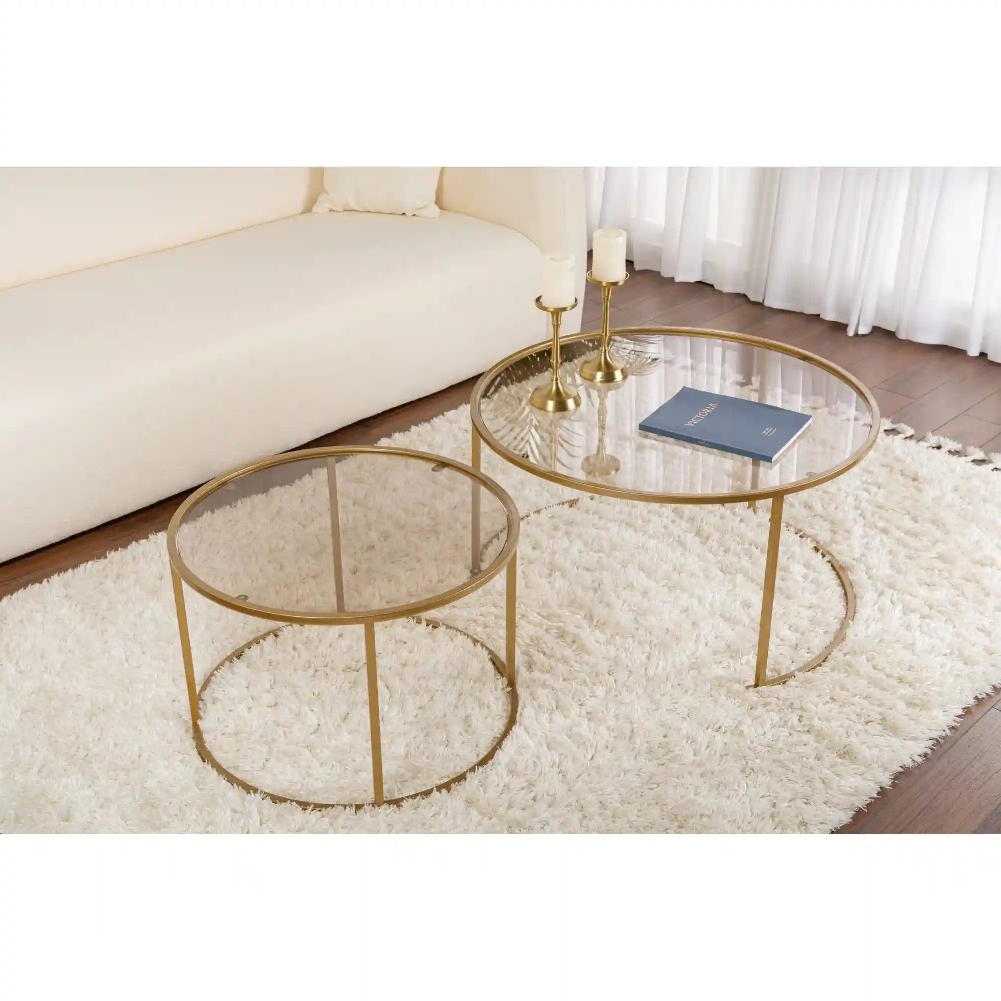 Set 2 masute cafea AURUM, auriu, sticla/metal