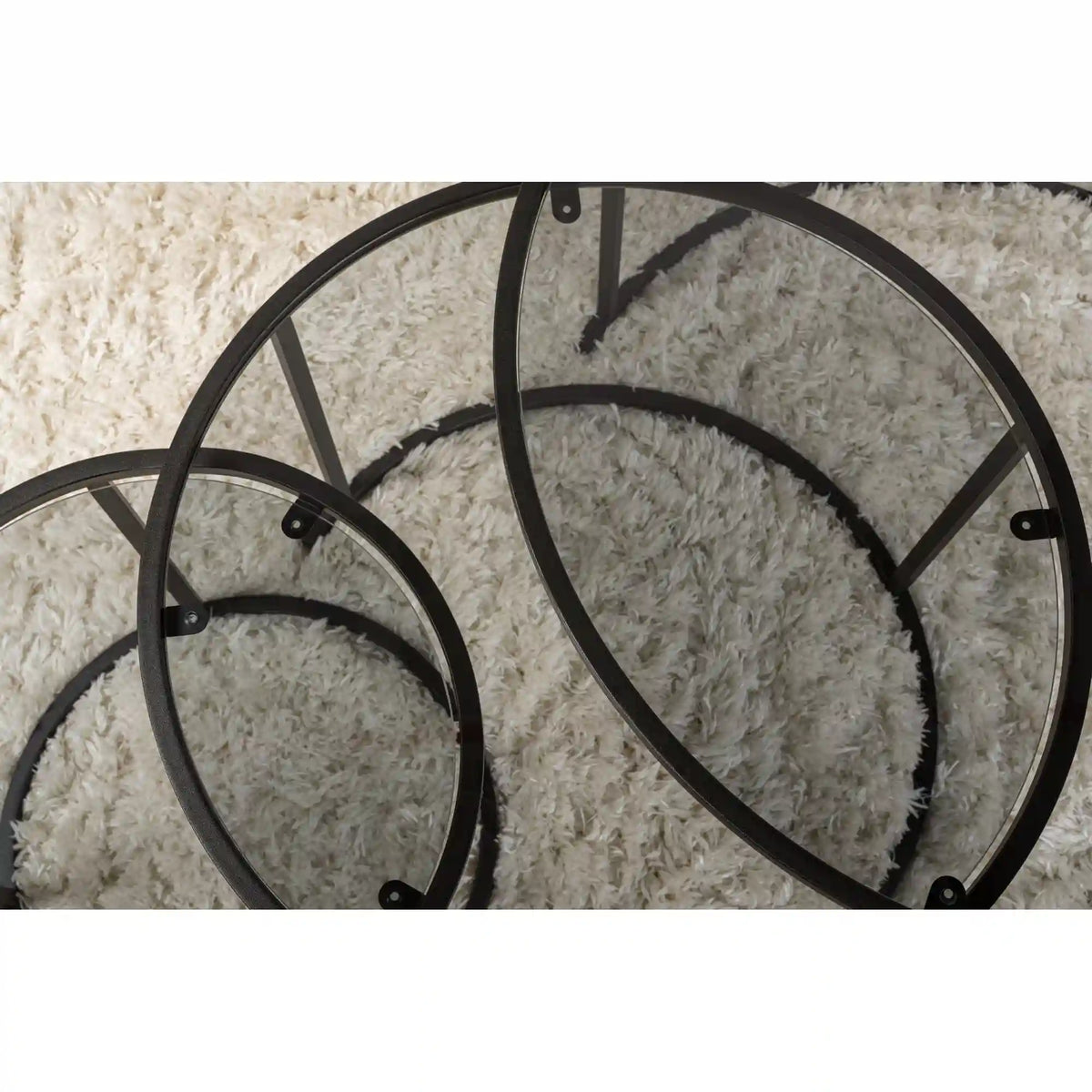 Set 3 masute cafea AURUM, transparent/negru, sticla/metal