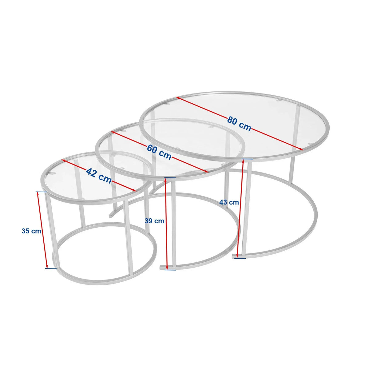 Set 3 masute cafea AURUM, transparent/negru, sticla/metal