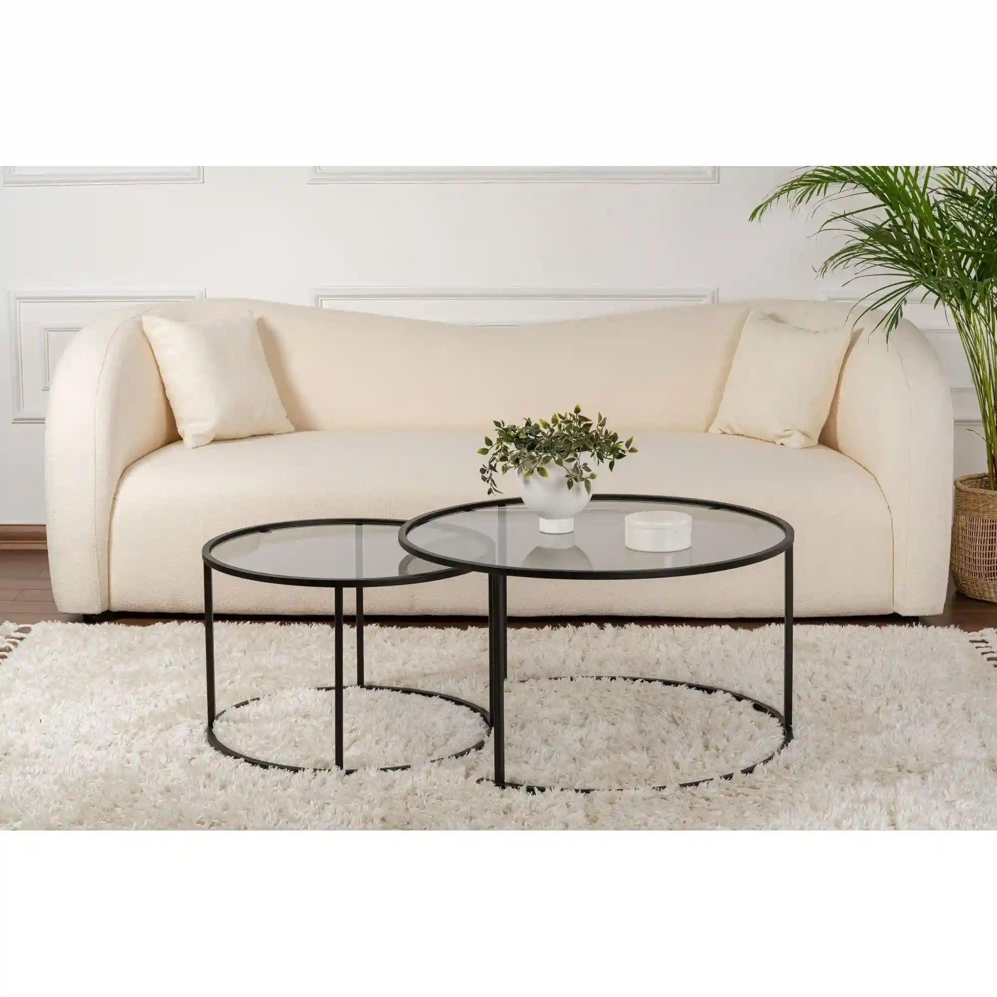 Set 2 masute cafea AURUM, fumuriu/negru, sticla/metal