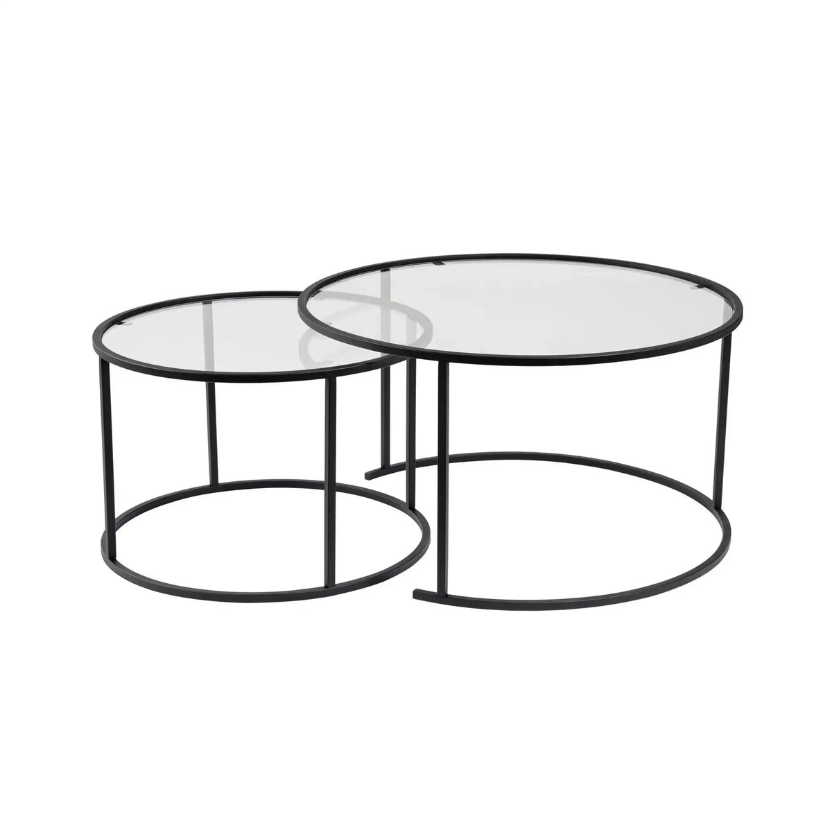 Set 2 masute cafea AURUM, transparent/negru, sticla/metal