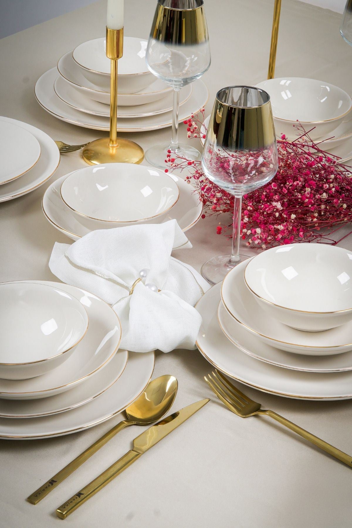 Set veselă (24 piese), Hayal 24 - White, Gold, Alb / Auriu