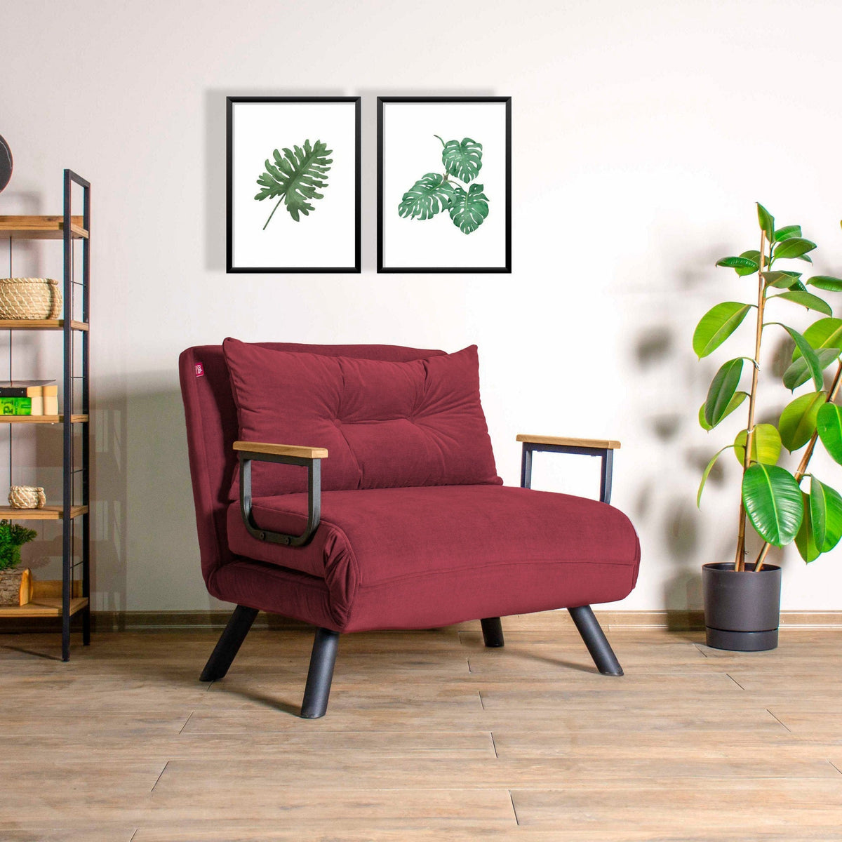 Canapea extensibilă 1 loc, Sando Single - Maroon, Vișiniu