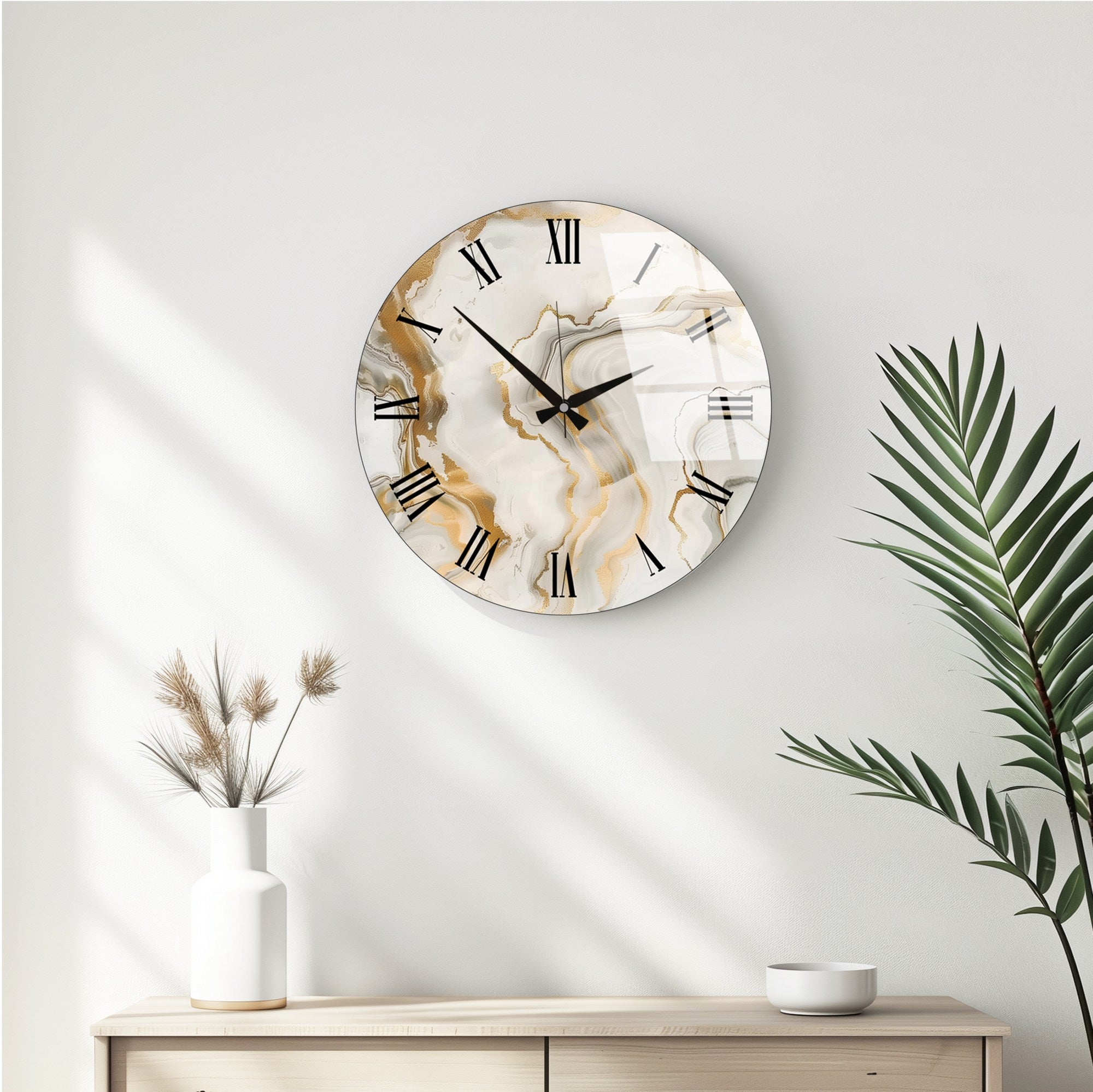 Ceas decorativ de perete din sticlă, Huhu338 - 40 x 40, Multicolor