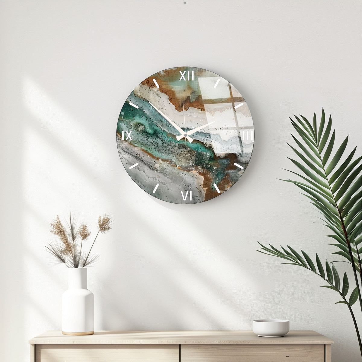 Ceas decorativ de perete din sticlă, Huhu348 - 40 x 40, Multicolor