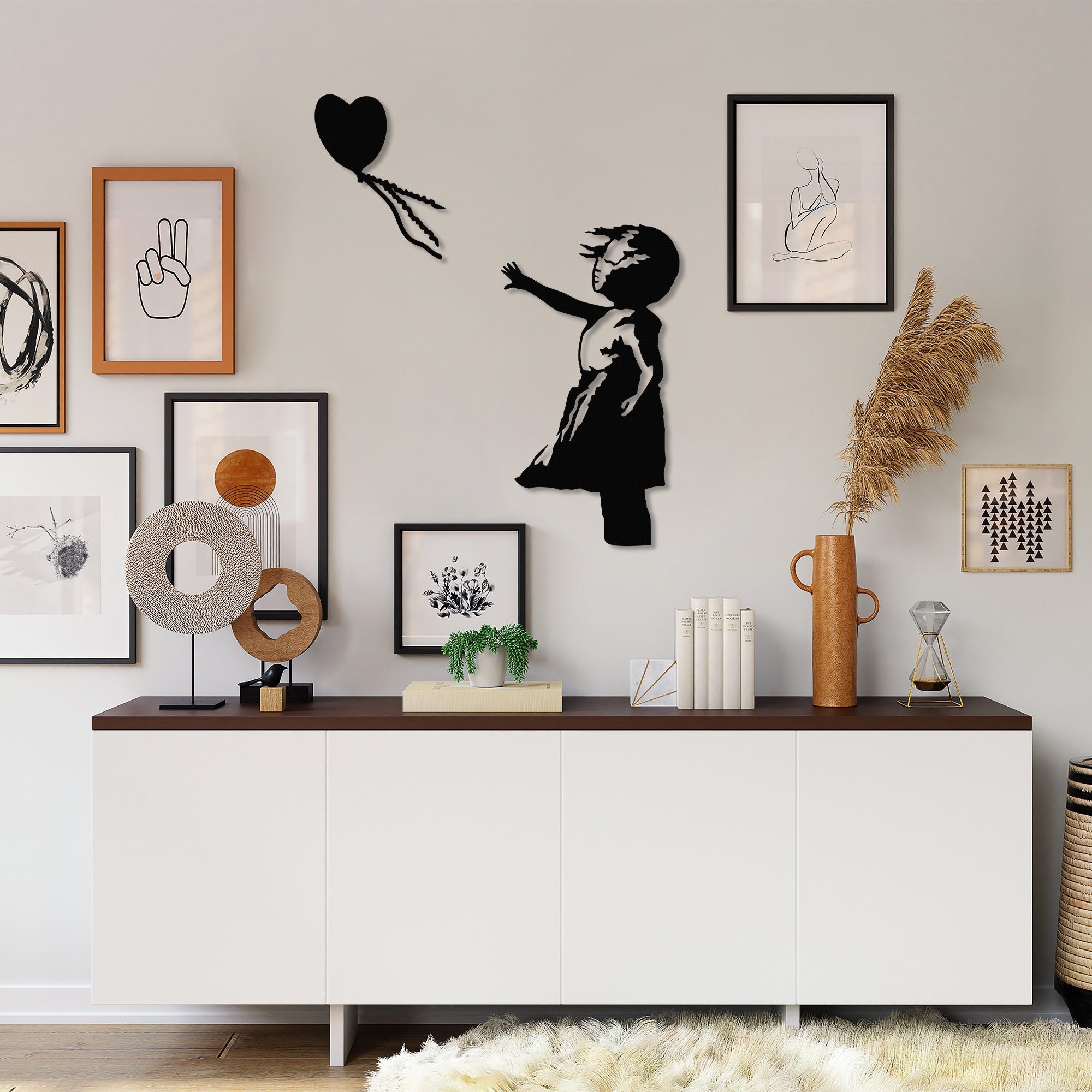 Accesoriu decorativ metalic de perete, Banksy - 14, Negru