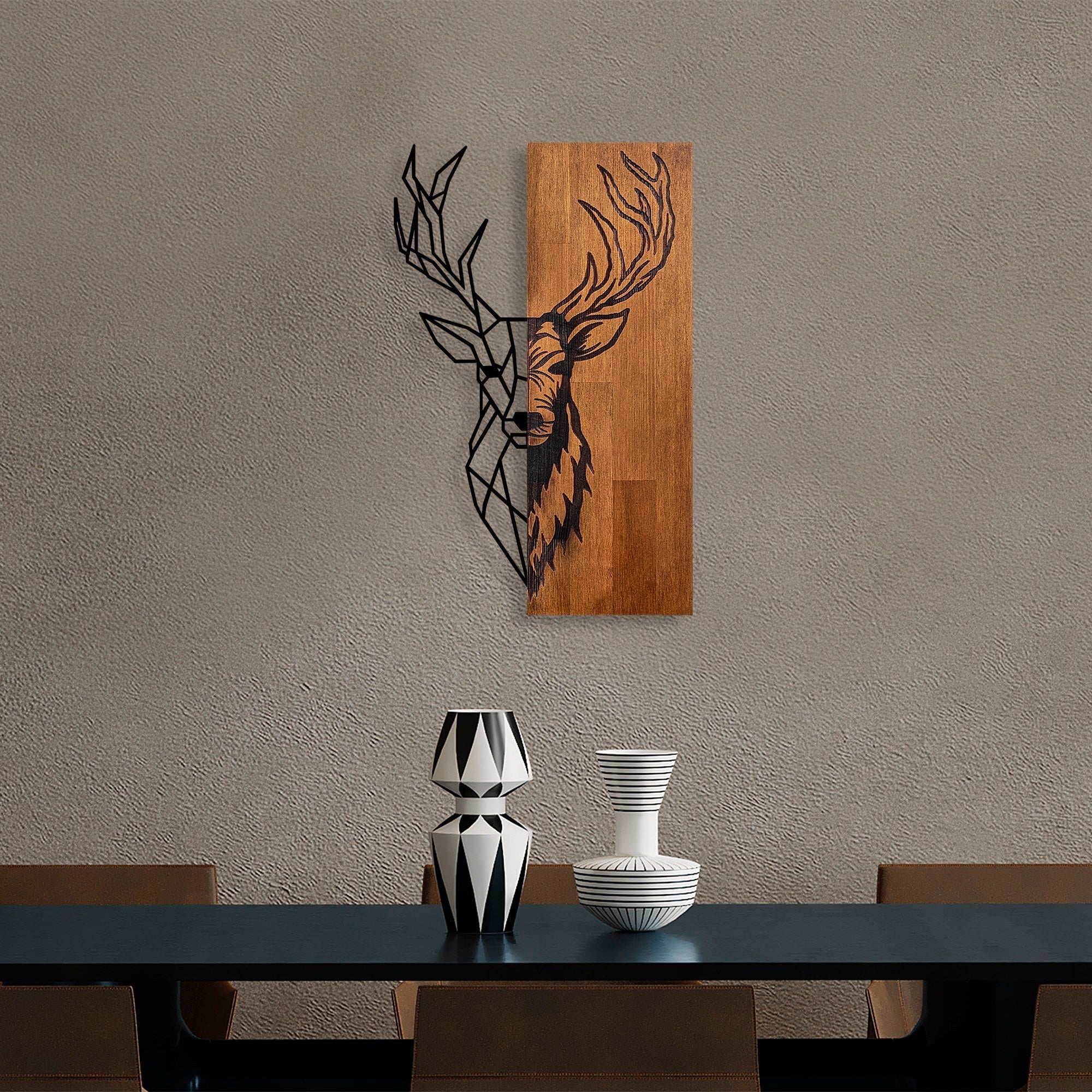 Accesoriu decorativ din lemn de perete, Red Deer 1, Nuc / Negru