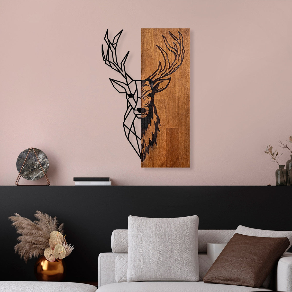 Accesoriu decorativ din lemn de perete, Red Deer 1, Nuc / Negru