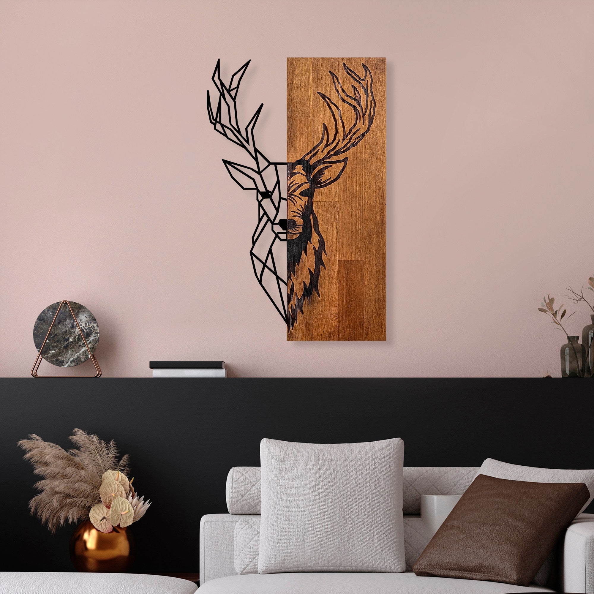 Accesoriu decorativ din lemn de perete, Red Deer 1, Nuc / Negru