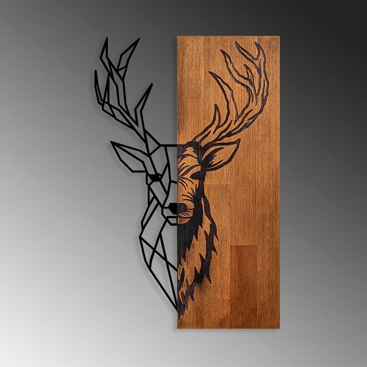 Accesoriu decorativ din lemn de perete, Red Deer 1, Nuc / Negru
