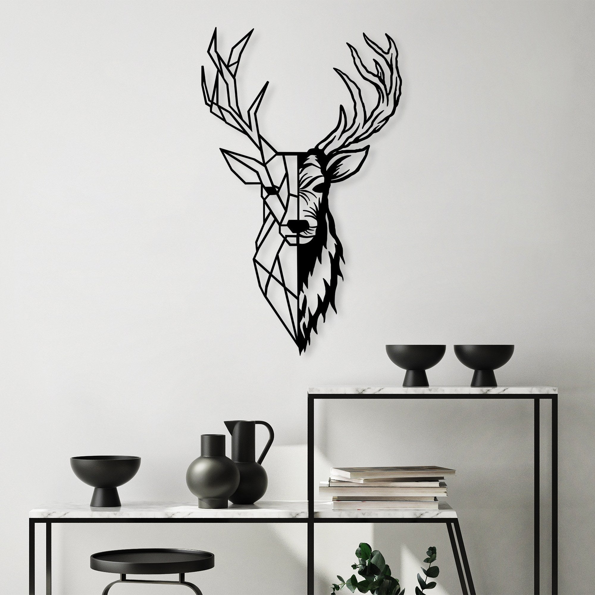 Accesoriu decorativ metalic de perete, Red Deer 2, Negru