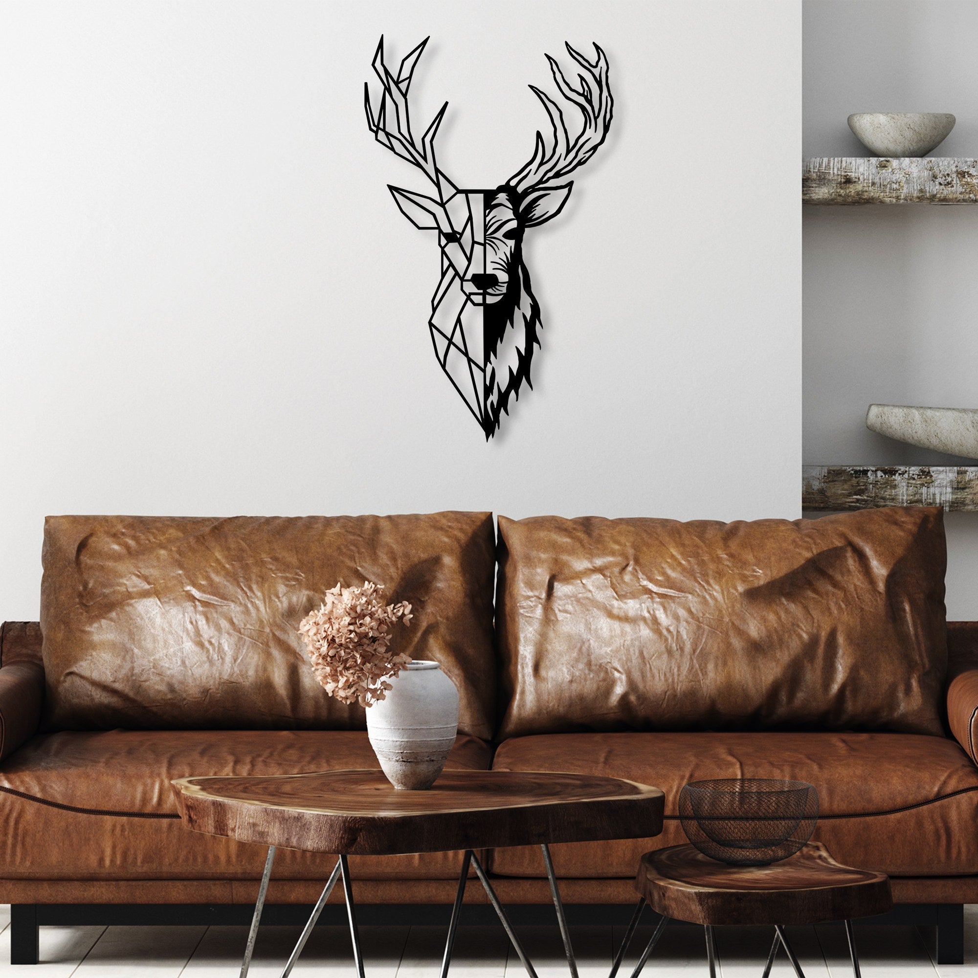 Accesoriu decorativ metalic de perete, Red Deer 2, Negru