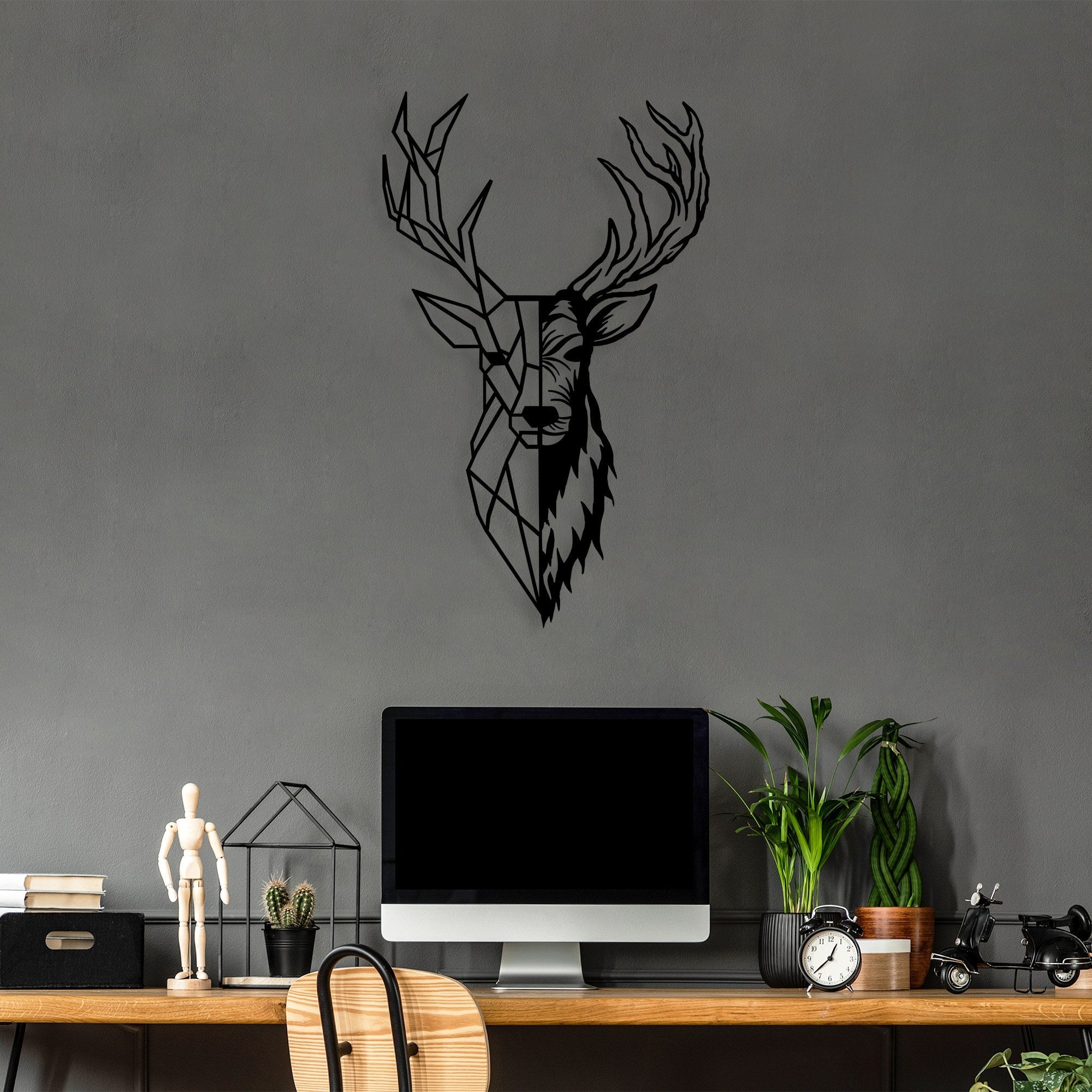 Accesoriu decorativ metalic de perete, Red Deer 2, Negru