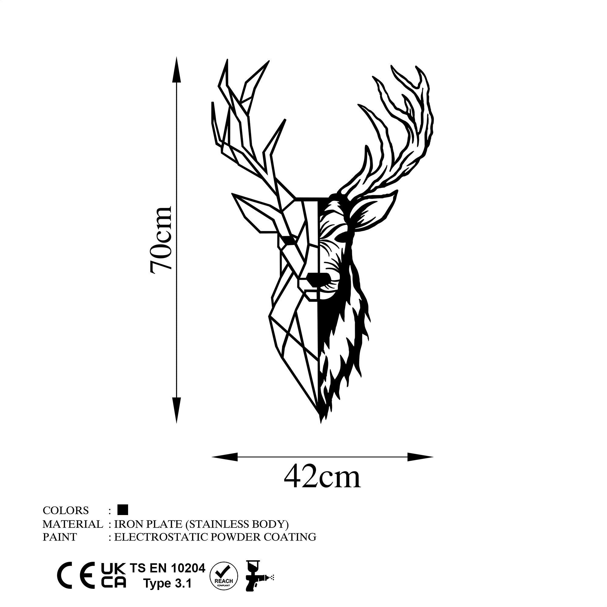 Accesoriu decorativ metalic de perete, Red Deer 2, Negru