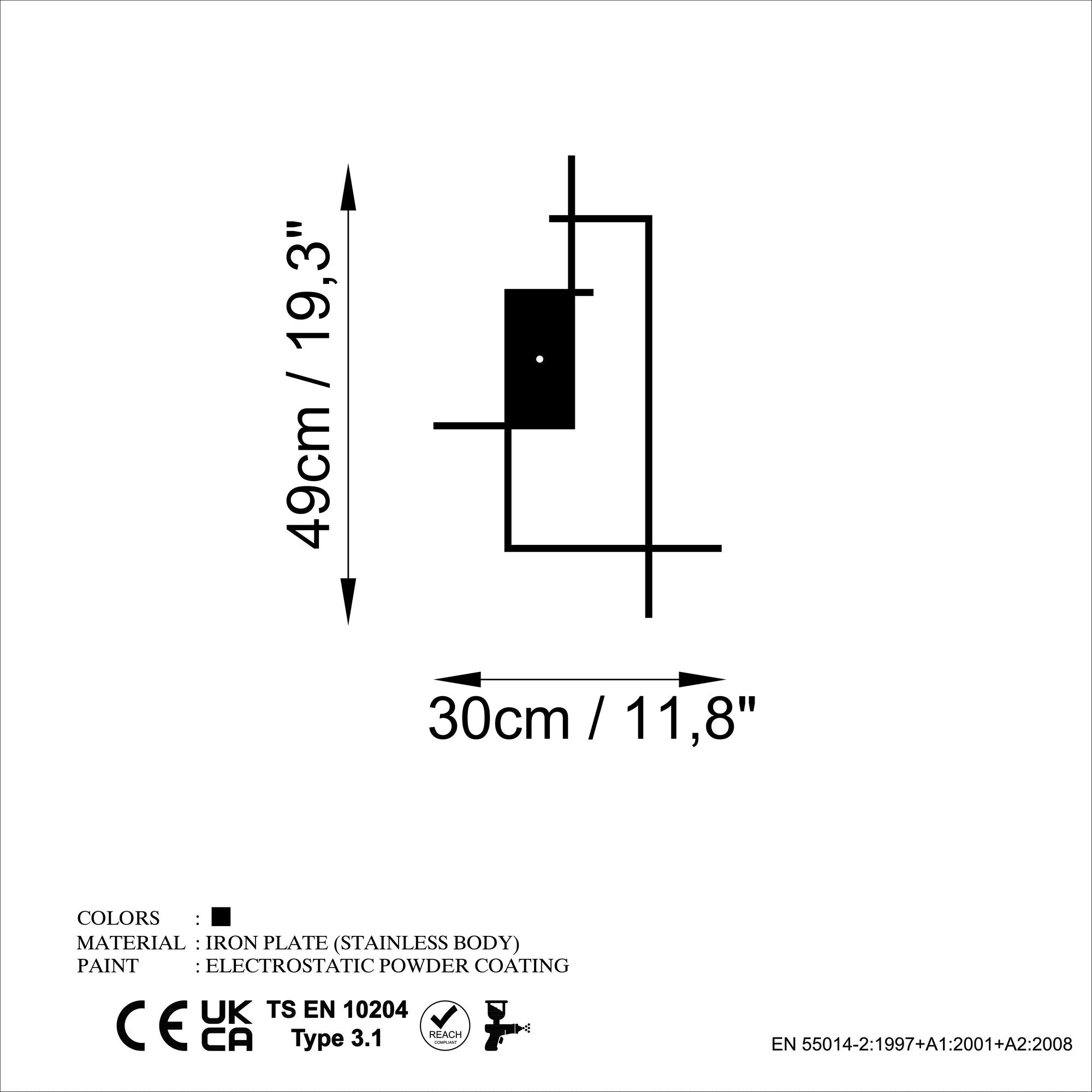 Ceas decorativ metalic de perete, Corner, Negru