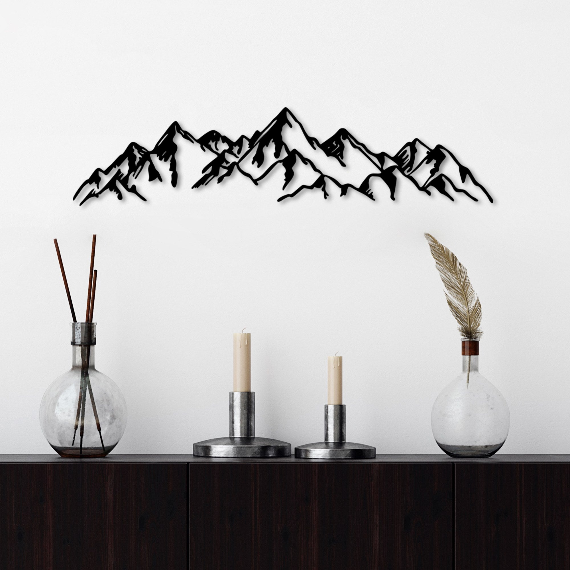 Accesoriu decorativ metalic de perete, Mountain View - 1, Negru