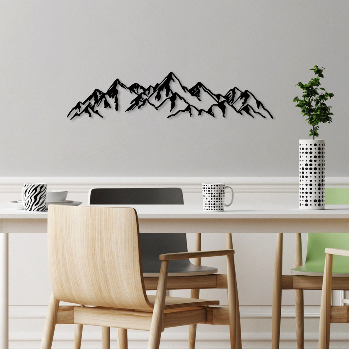 Accesoriu decorativ metalic de perete, Mountain View - 1, Negru