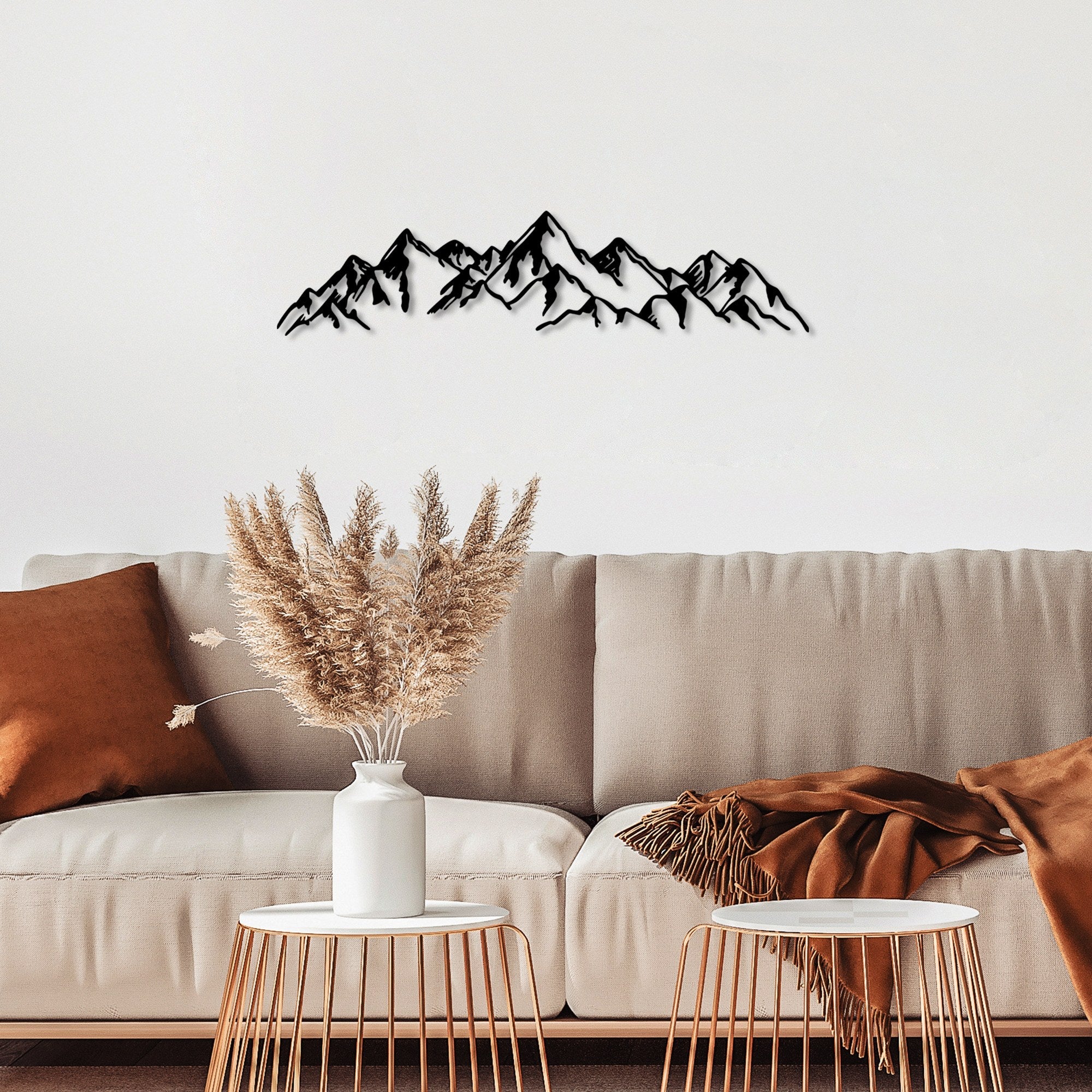 Accesoriu decorativ metalic de perete, Mountain View - 1, Negru